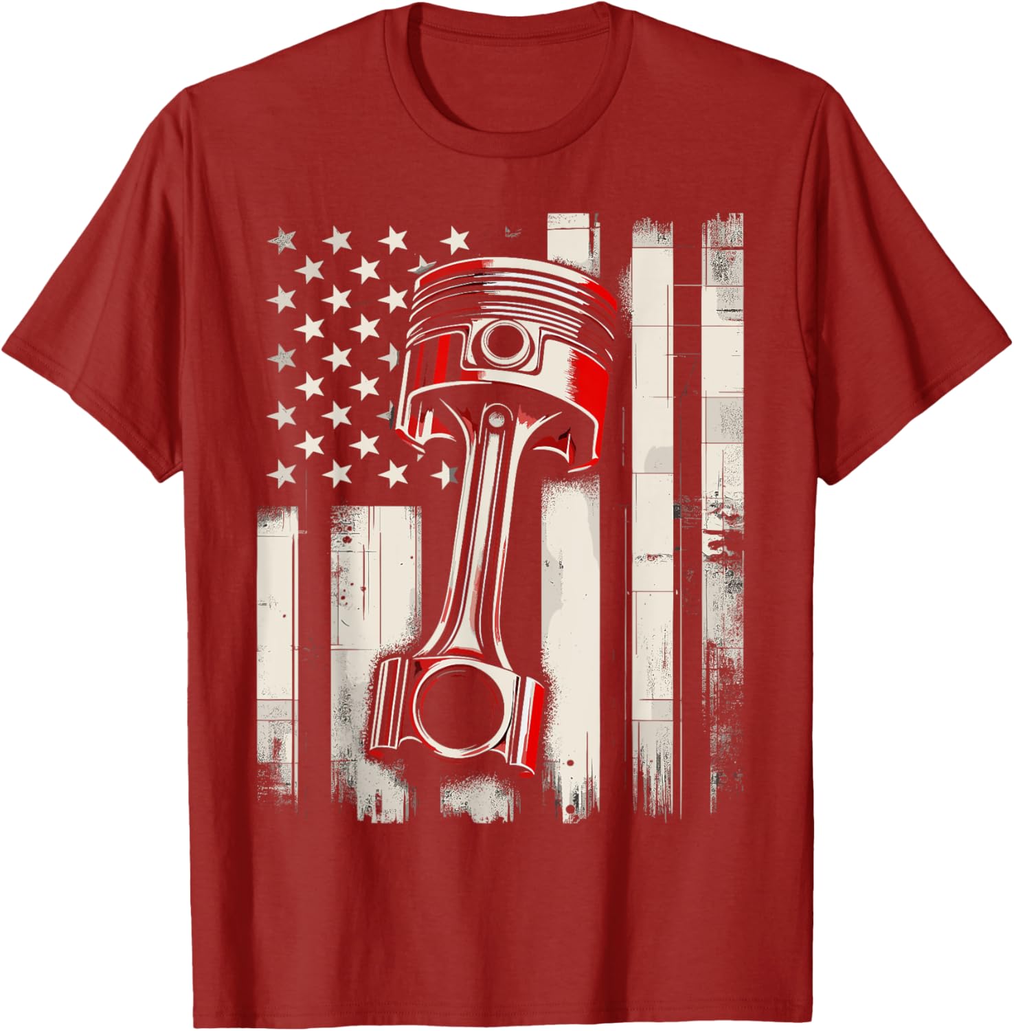 Vintage American Flag Piston Car Mechanic T-Shirt for Auto Enthusiasts - 10