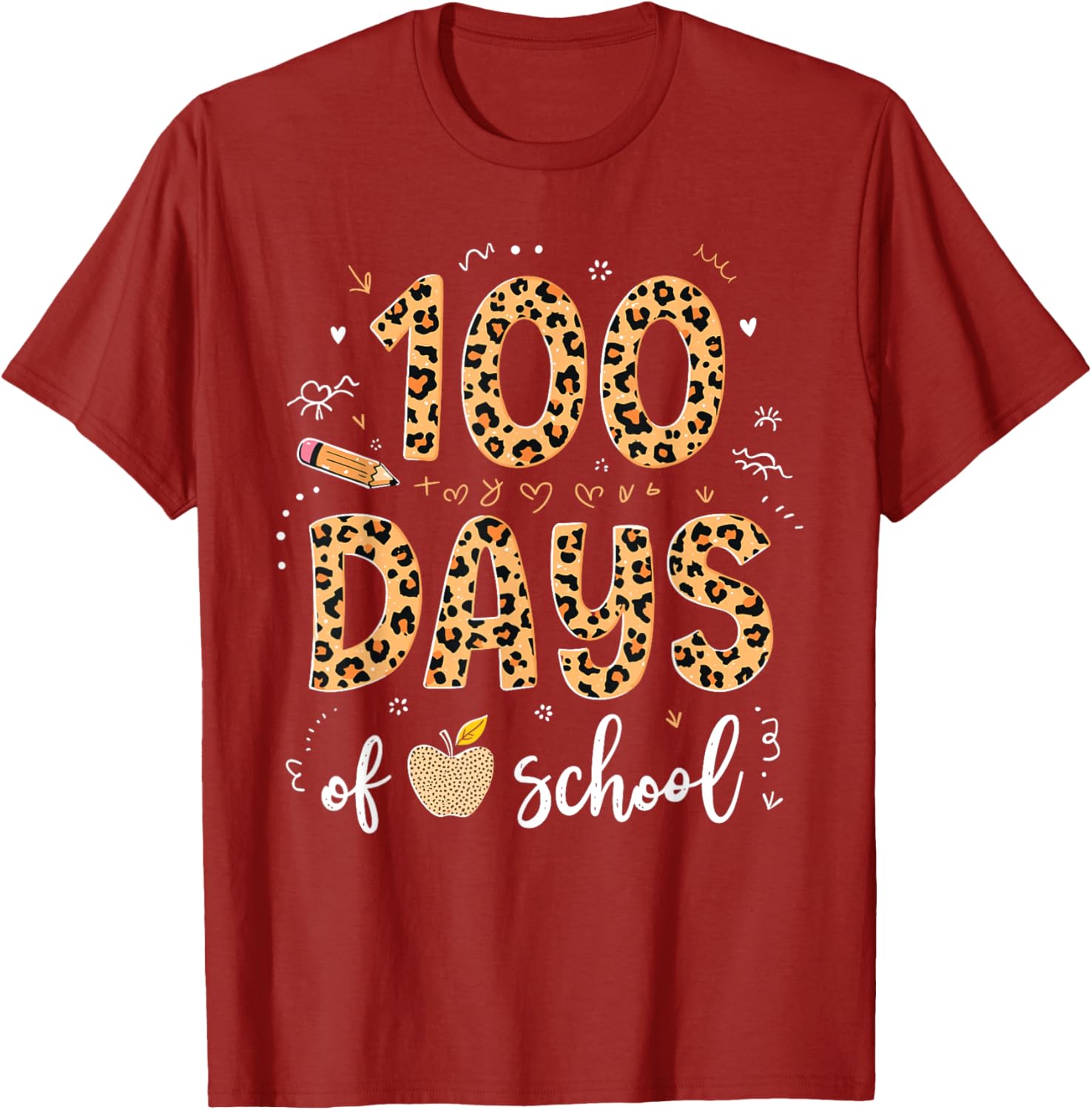 100 Days of School Leopard Print T-Shirt for Kids and Teachers - 5