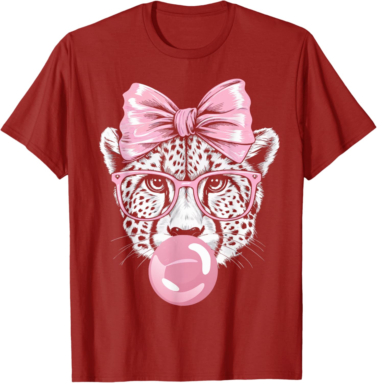 Cheetah With Glasses Blowing Pink Bubble Gum T-Shirt for Fun Fashion - 9
