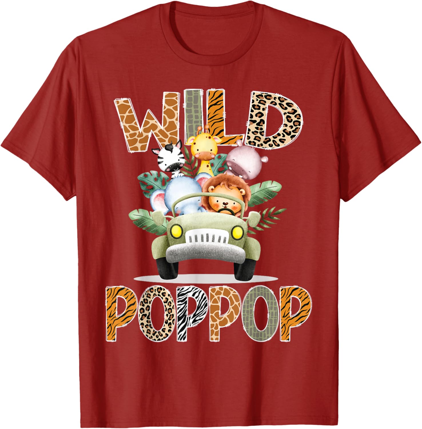 Wild PopPop Safari Jungle Animals 1st Birthday Truck T-Shirt for Kids - 12