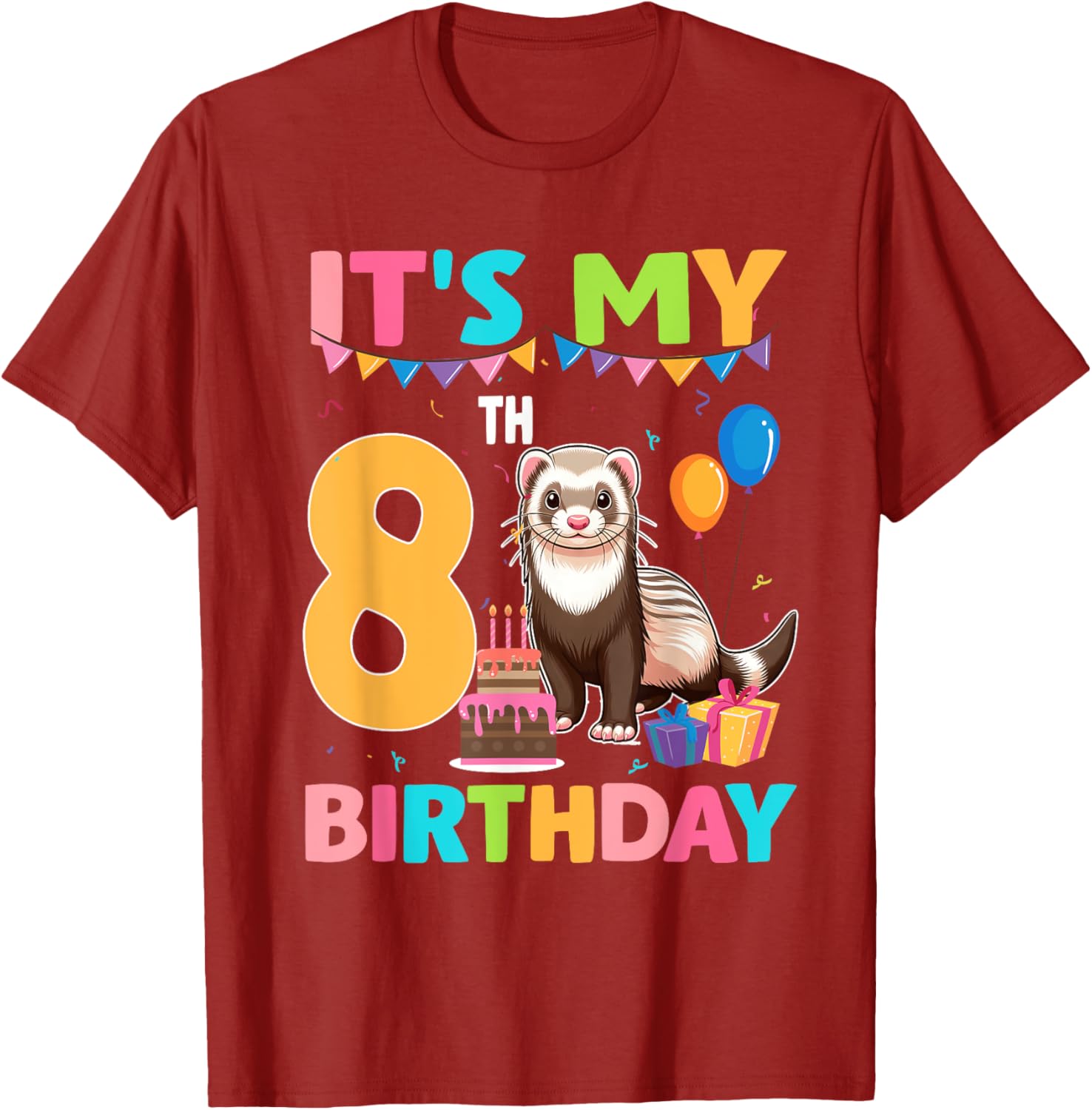 8th Birthday Ferret Lover T-Shirt for Fun Party Celebrations - 6