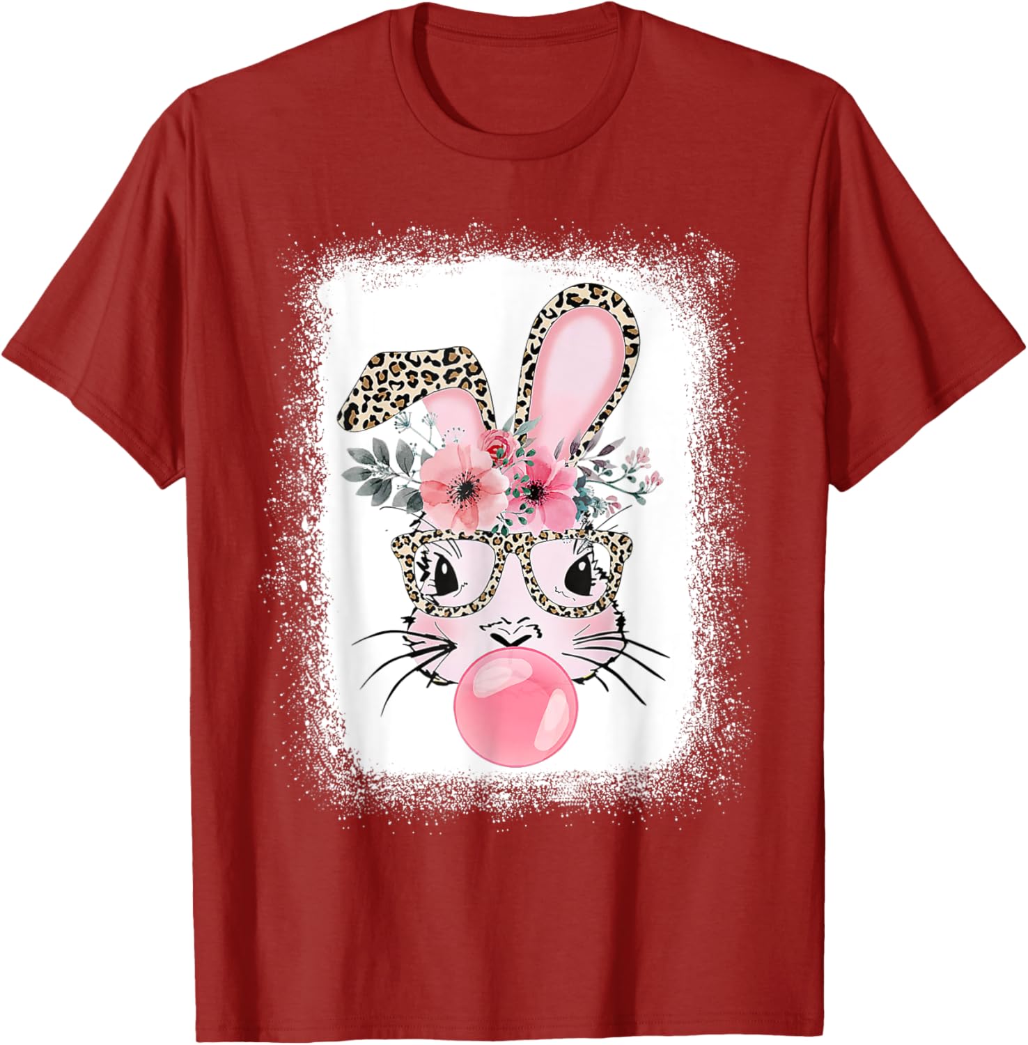 Cute Bleached Bunny Blowing Bubble Gum T-Shirt for Easter Celebrations - 21