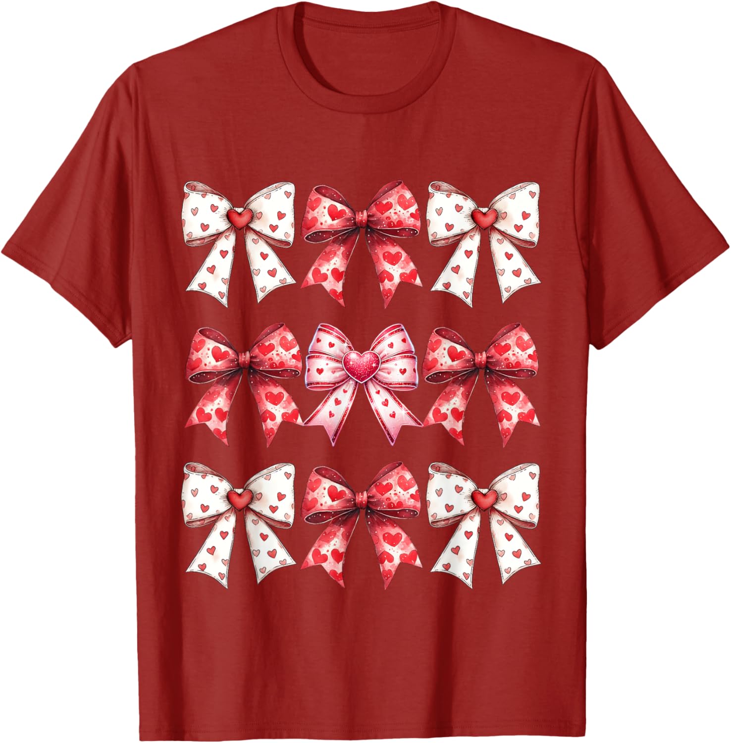 Valentine's Day Heart Coquette Bow Ribbons T-Shirt for Women and Girls - 1