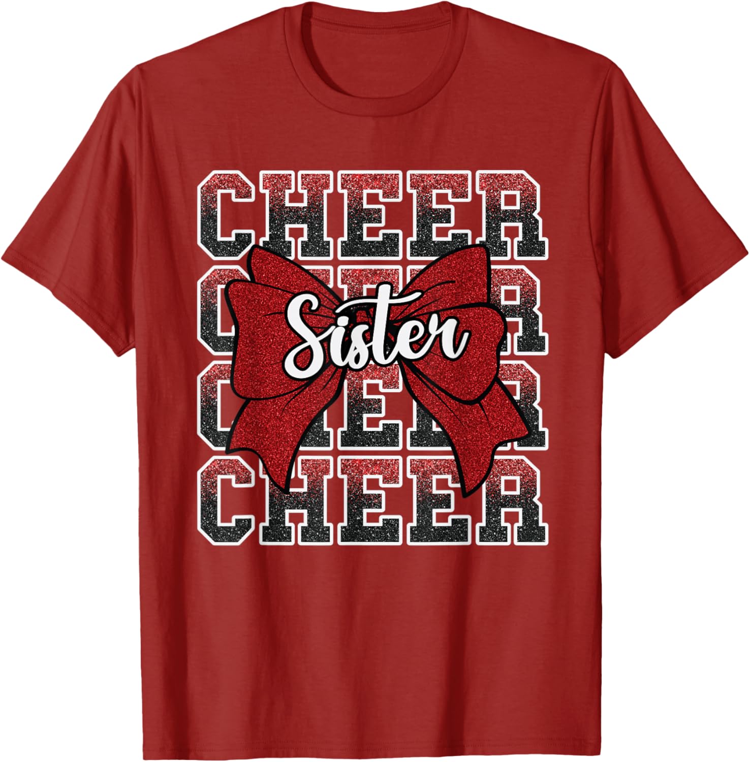 Coquette Cheer Sister Bow Red T-Shirt for Sport Cheerleaders - 25