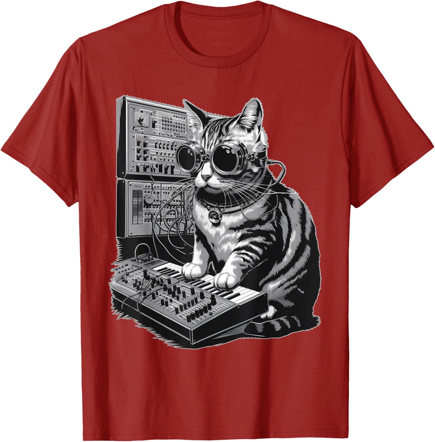 Steampunk Cat Playing Synthesizer Techno Music T-Shirt for Cat Lovers - 6