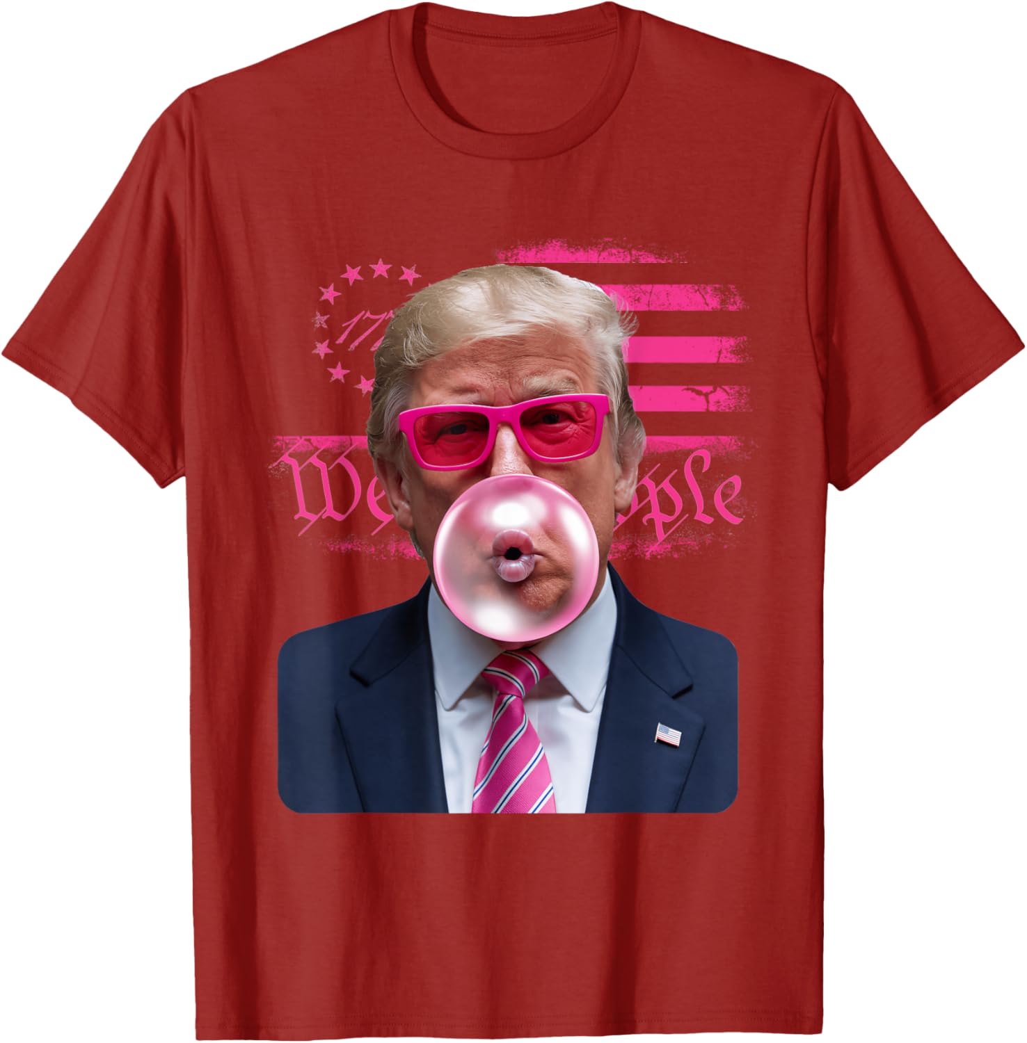 Trump Pink Glasses Bubble Gum 4th of July American Flag T-Shirt - 14