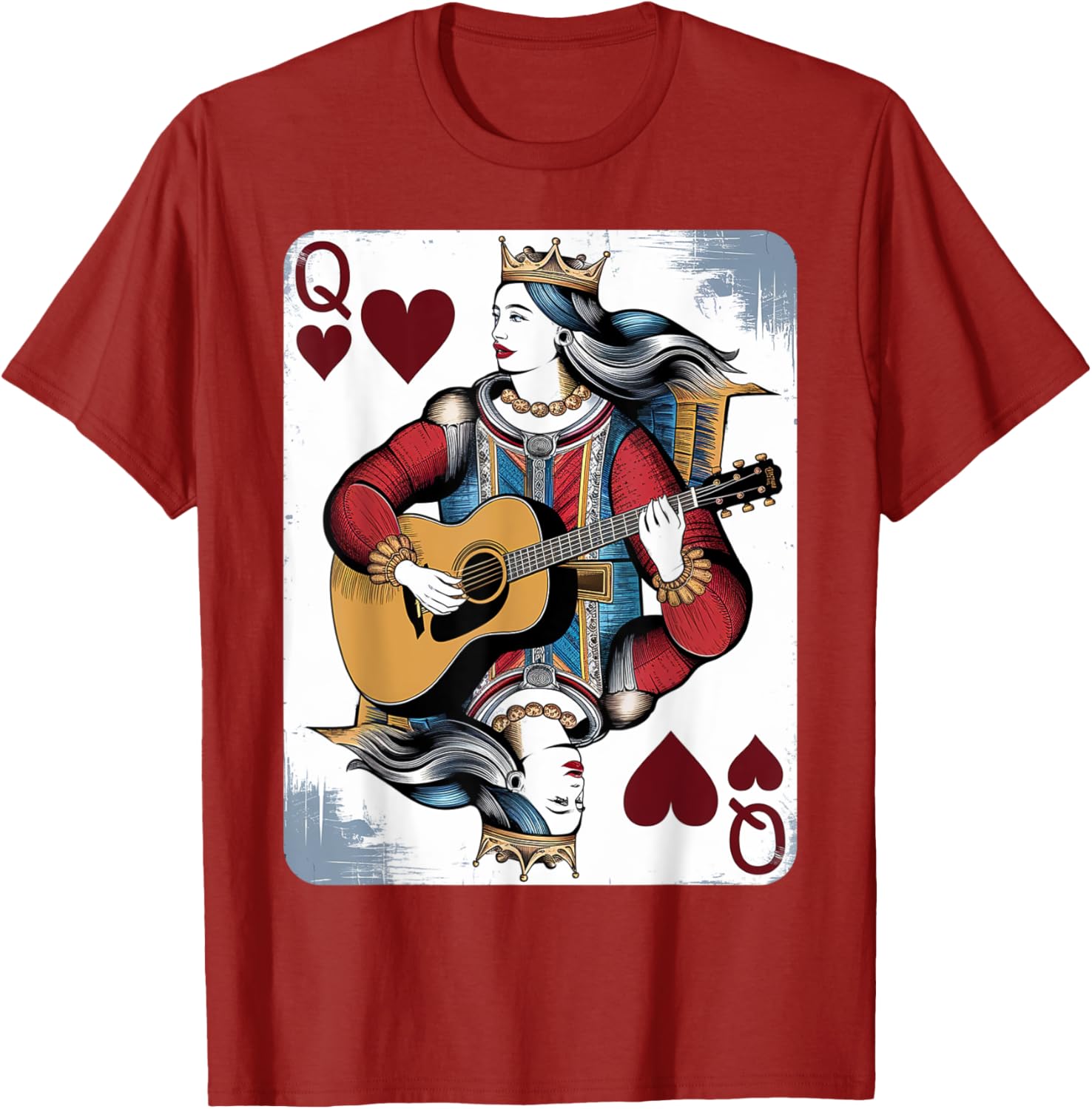 Vintage Queen of Hearts Guitarist T-Shirt for Music and Card Game Lovers - 26