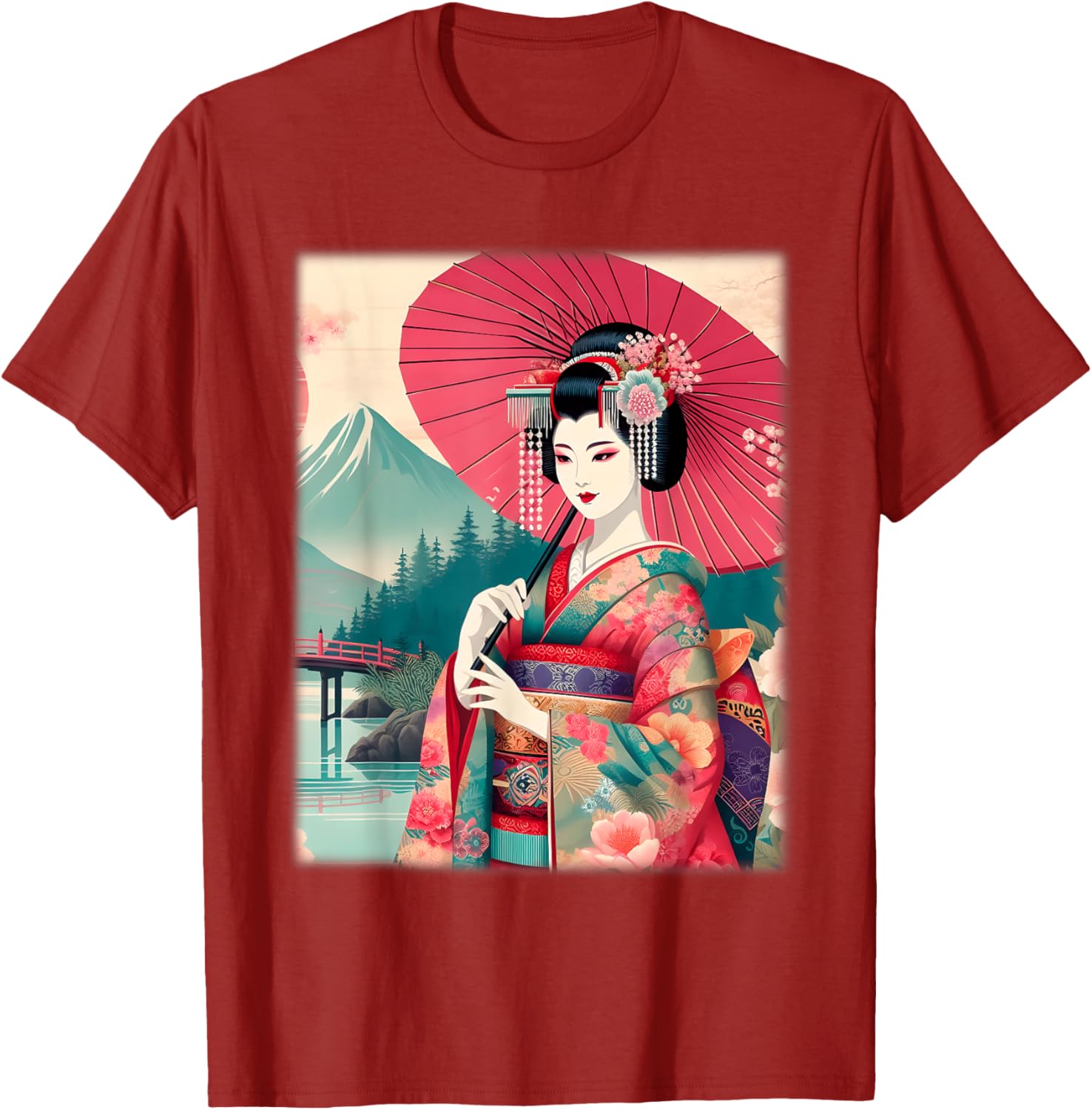 Traditional Japanese Geisha Women's T-Shirt with Hanami Woodblock Art - 21
