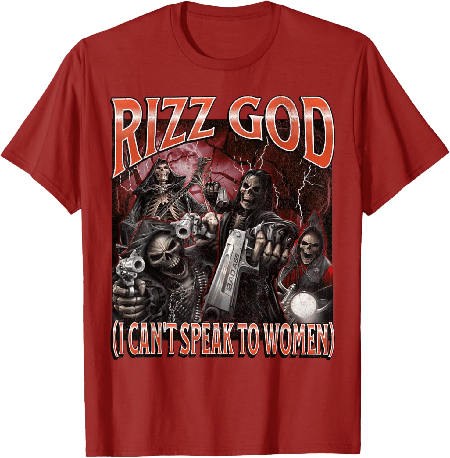 Funny Rizz God Skeleton Meme Tee for Men Who Can't Talk to Women - 26