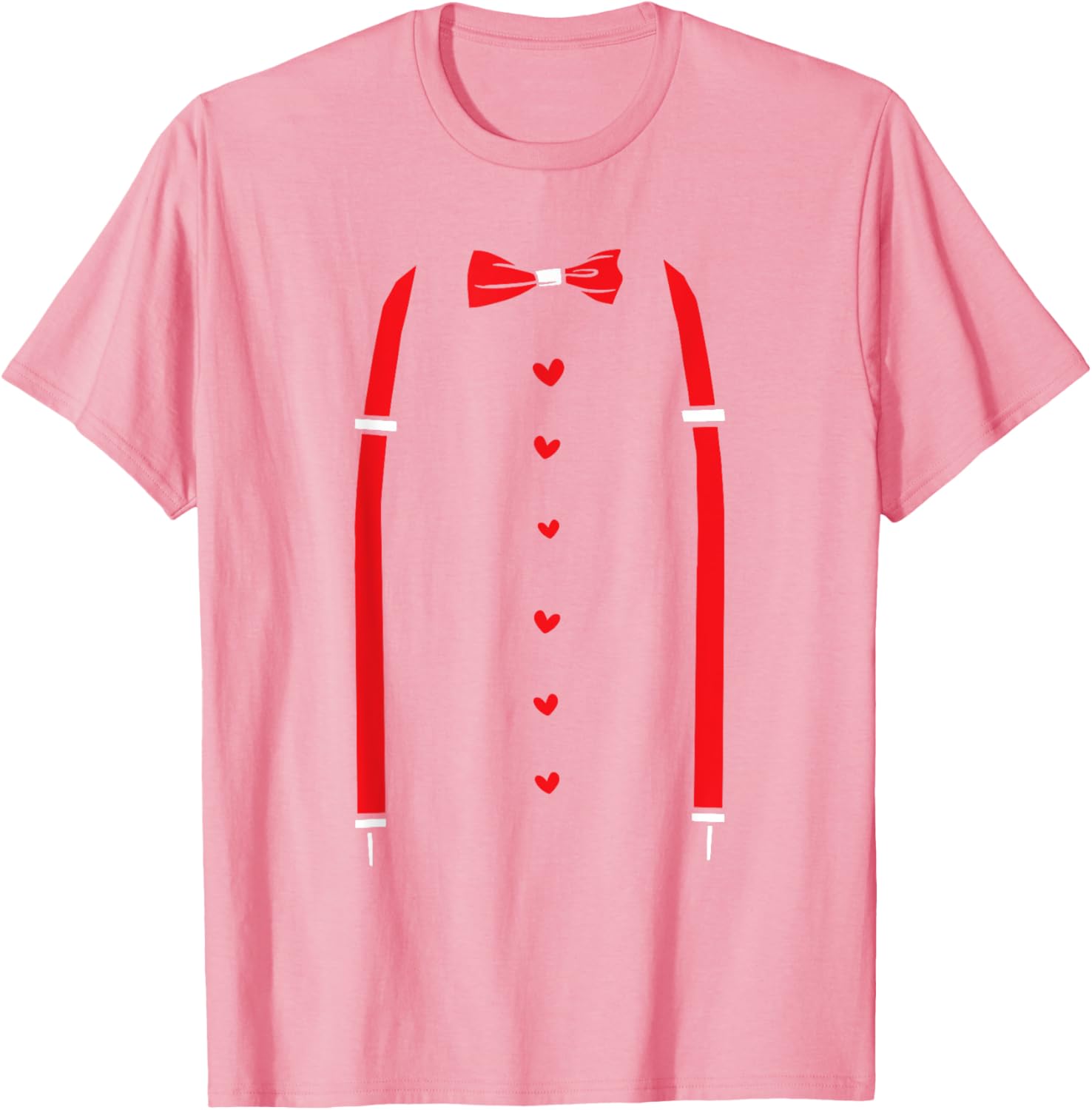 Valentine's Day Red Suspenders Bow Design T-Shirt for Men and Women - 12
