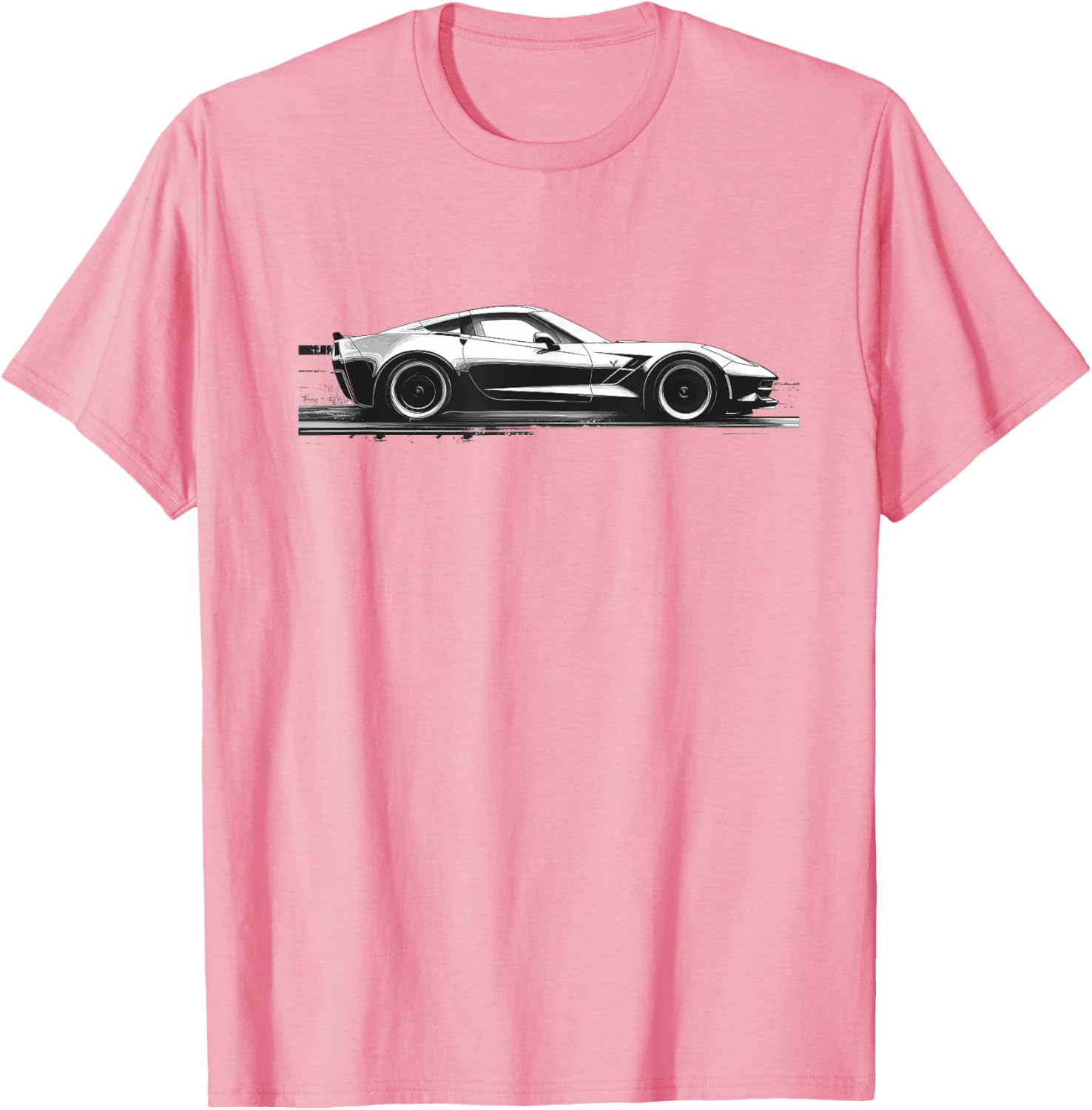 C7 Vette Silhouette Black and White Supercar Racecar T-Shirt - 4
