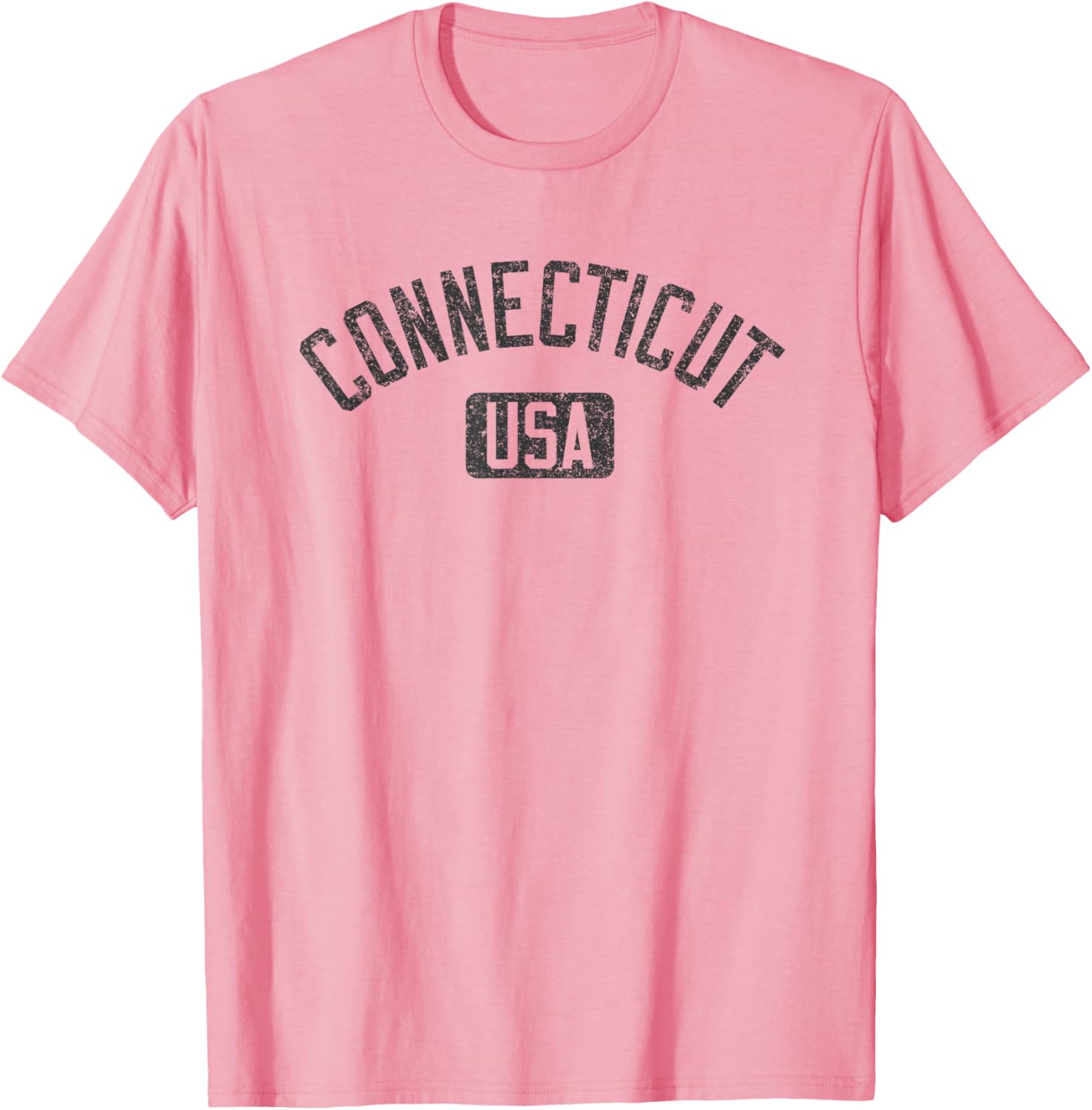 Connecticut Arched Text Distressed Black Print T-Shirt for Casual Style - 11