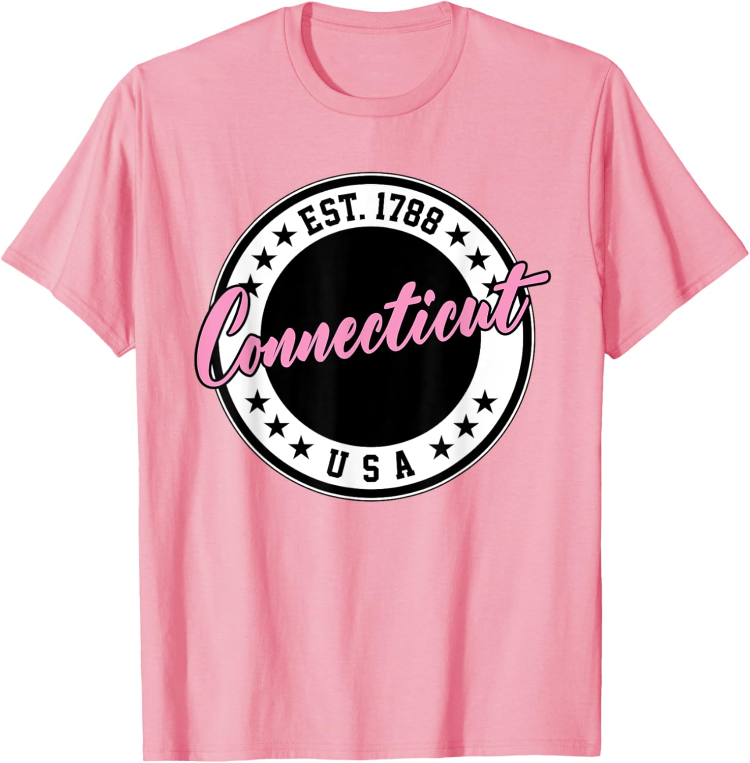 Connecticut Script Circle Pink Text T-Shirt for Casual Style and Comfort - 3