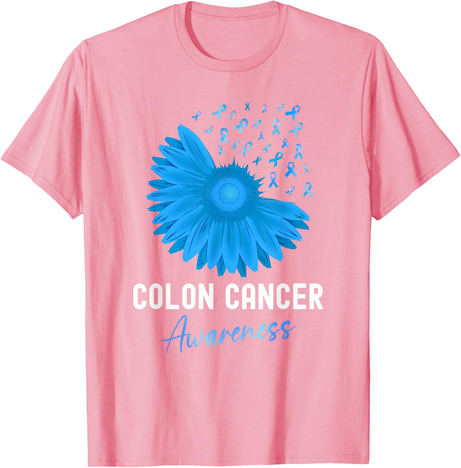 Colorectal Cancer Awareness Blue Ribbon Sunflower T-Shirt for Support - 25