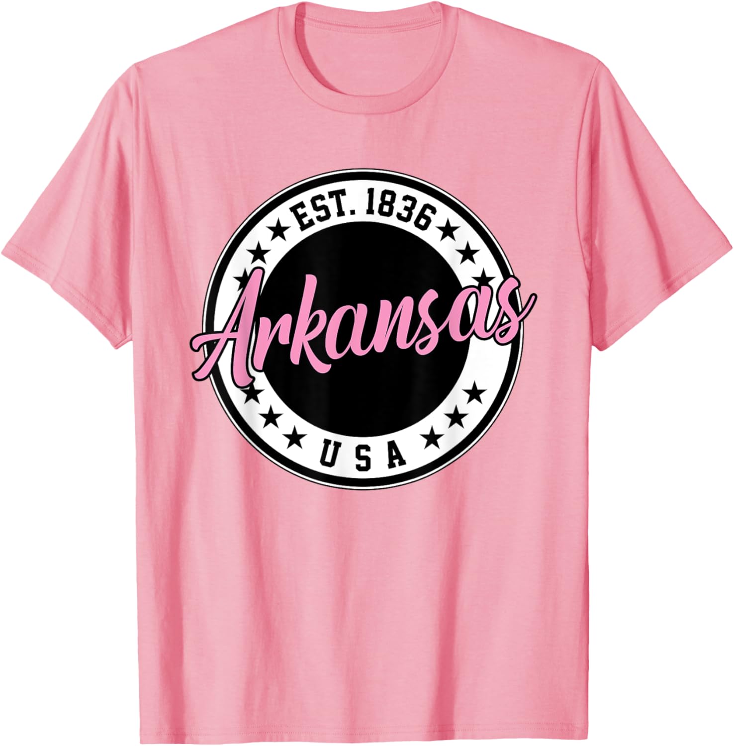 Arkansas Script Circle Pink Text T-Shirt for Stylish Comfort - 21