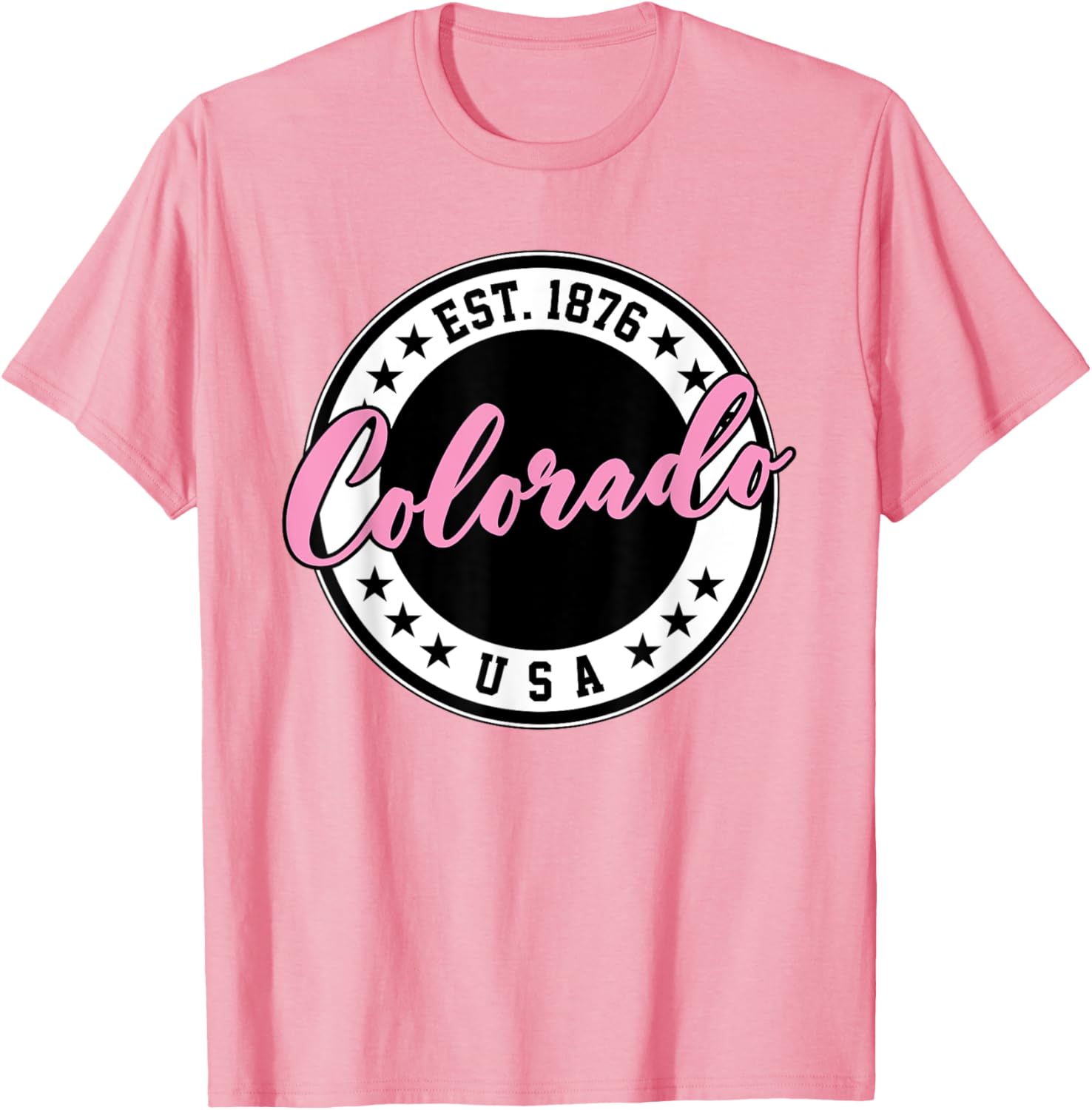 Colorado USA Script Circle Pink Text T-Shirt for Stylish Comfort - 11