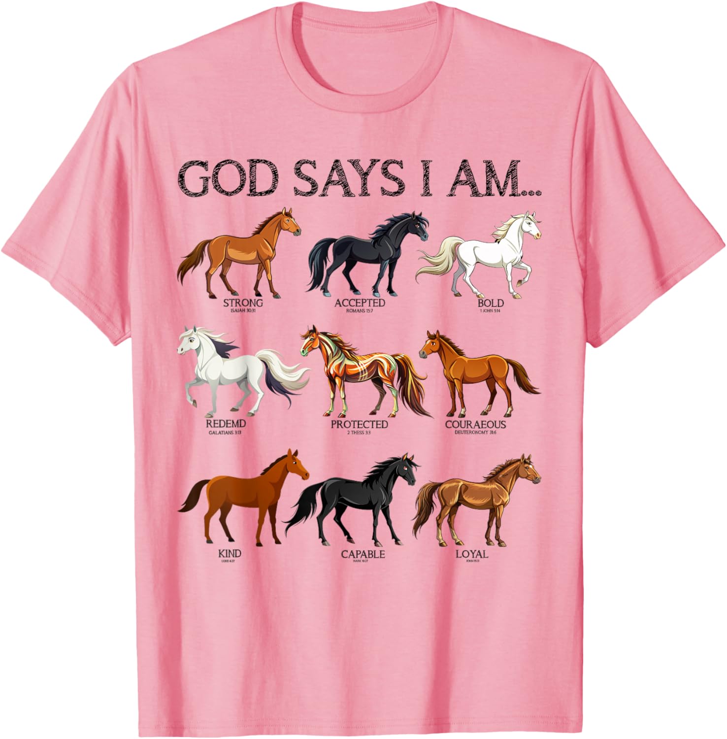 Cute Christian Teen Girl T-Shirt with Jesus and Horses Love Design - 4