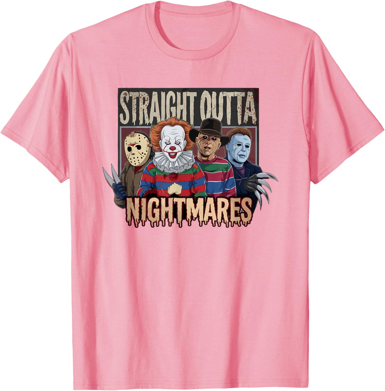 Vintage Horror Halloween Scary T-Shirt Straight Outta Nightmares Fun - 8