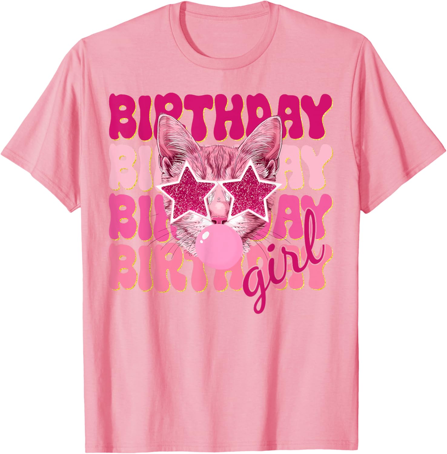 Birthday Girl Cat Bubble Blowing T-Shirt for Women Teens and Kids - 20