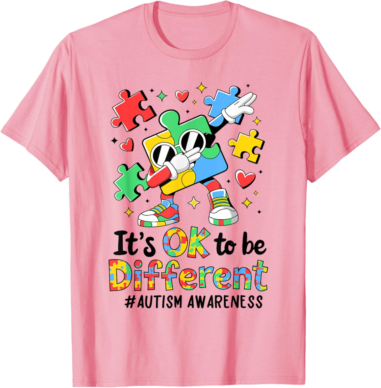 Autism Awareness Dabbing Puzzle Piece T-Shirt It's Okay To Be Different - 3