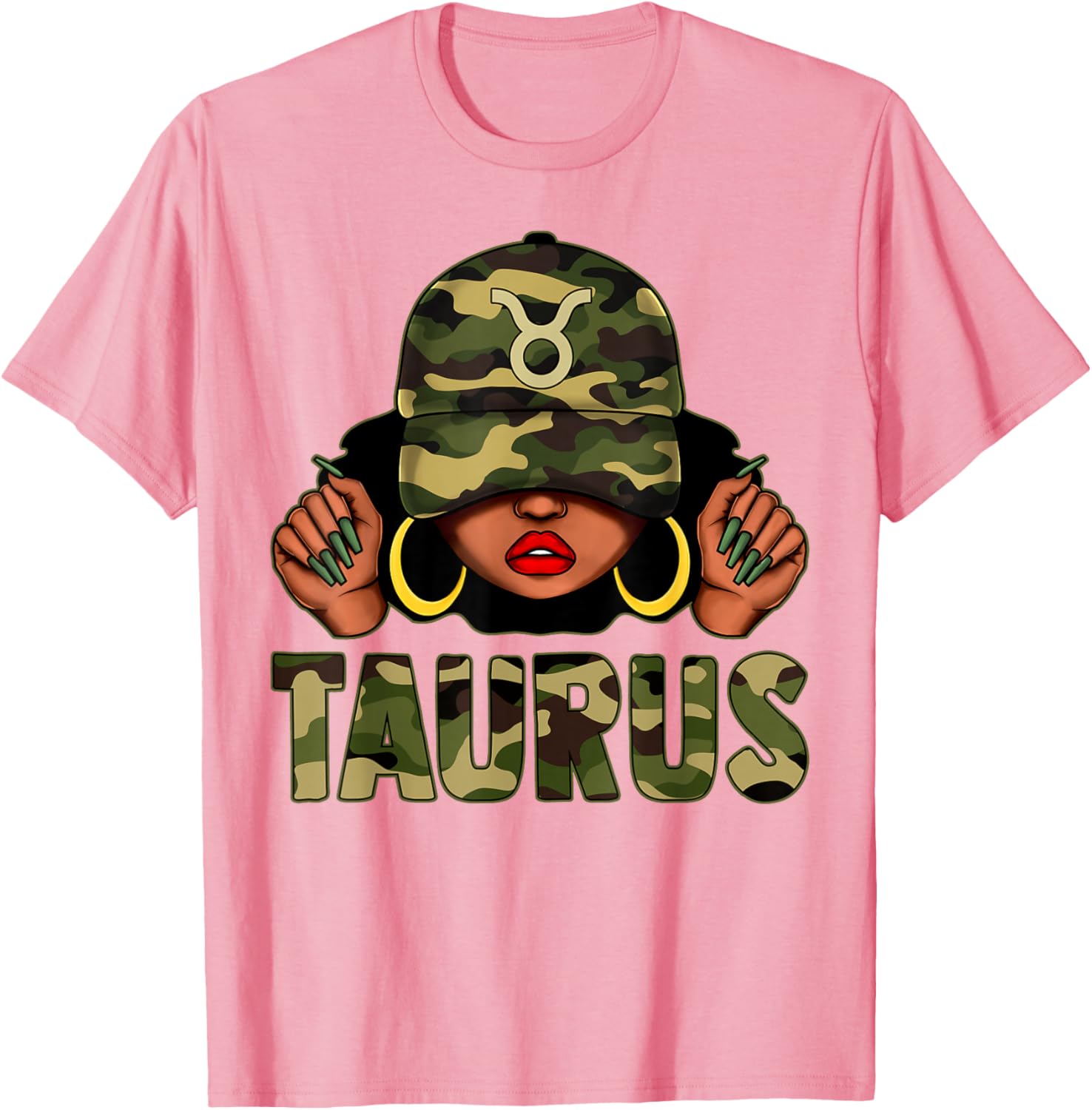 Taurus Queen Black Woman Camo Afro Girl Zodiac T-Shirt for Stylish Women - 9