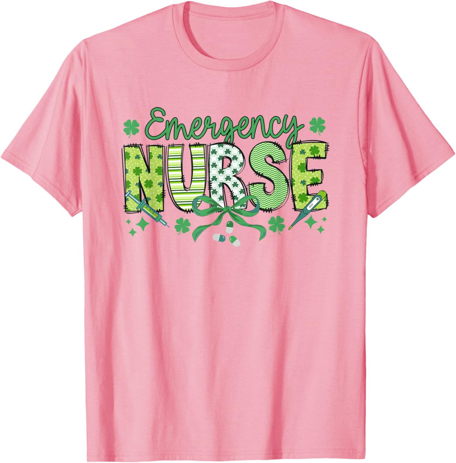 St Patrick's Day Shamrock Clover T-Shirt for Women Nurses ER RN - 2