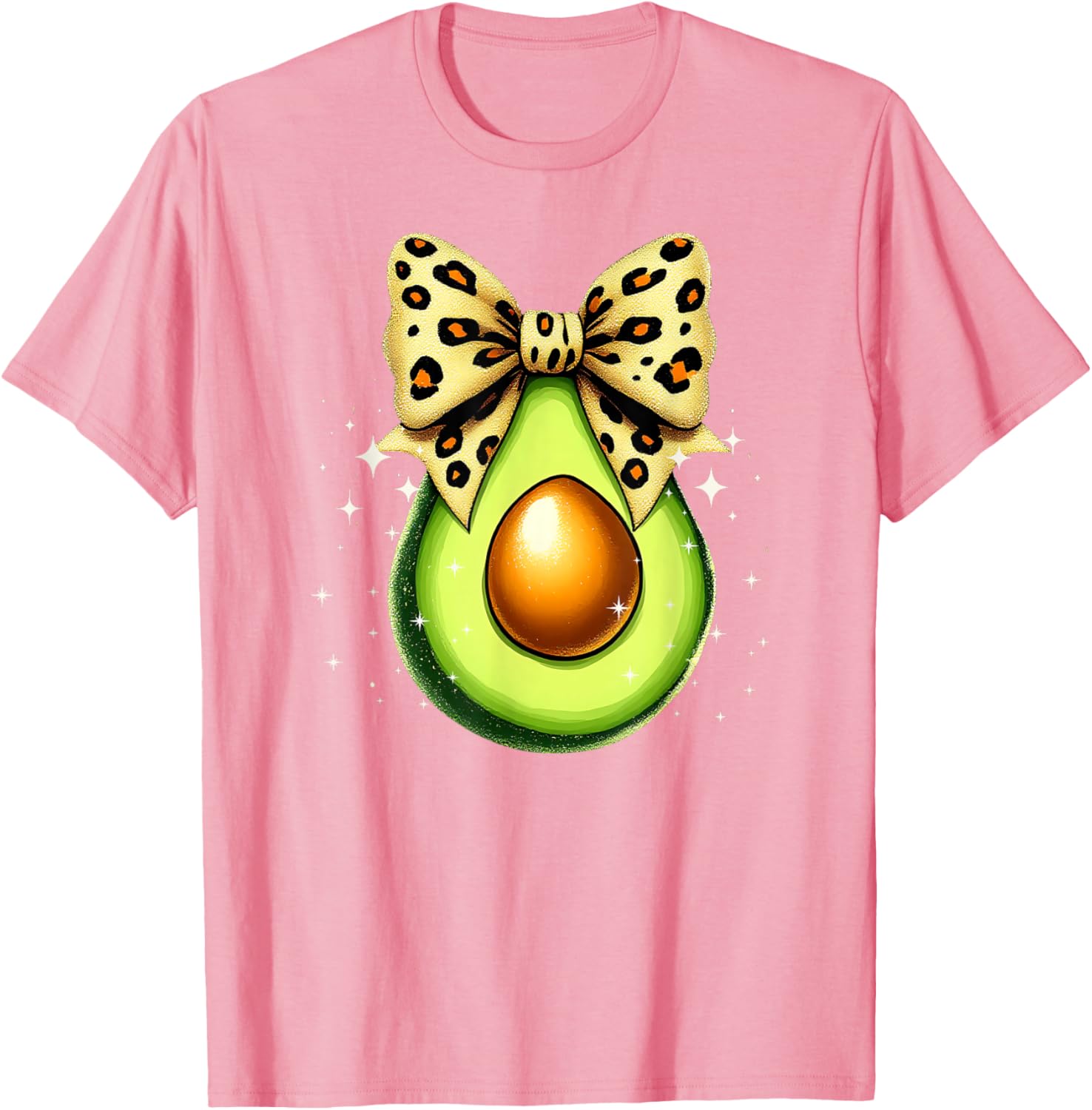 Cute Avocado Leopard Ribbon Bow T-Shirt for Women and Girls - 7