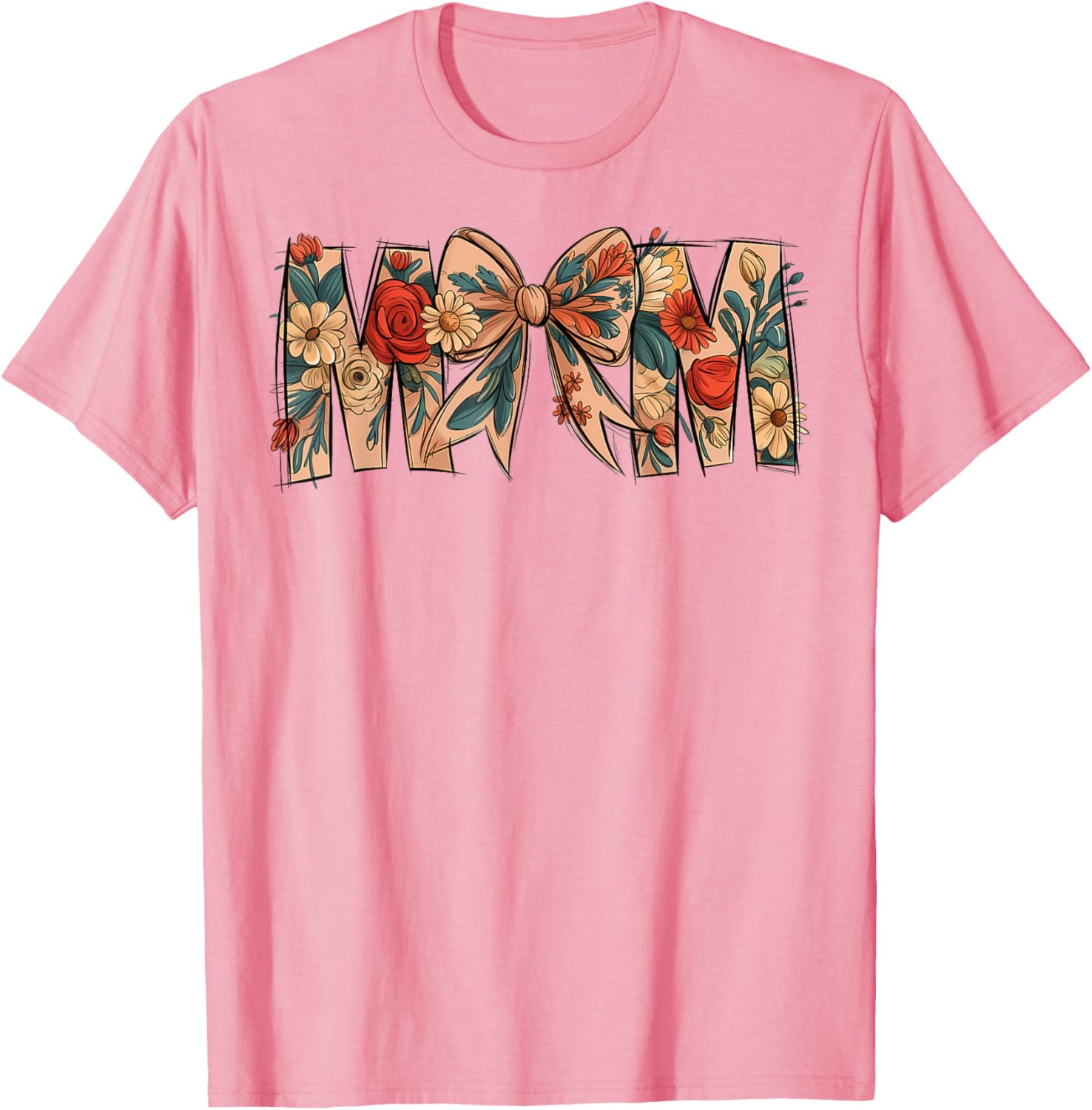 Charming Floral Coquette Bow T-Shirt for Moms on Mother's Day - 12