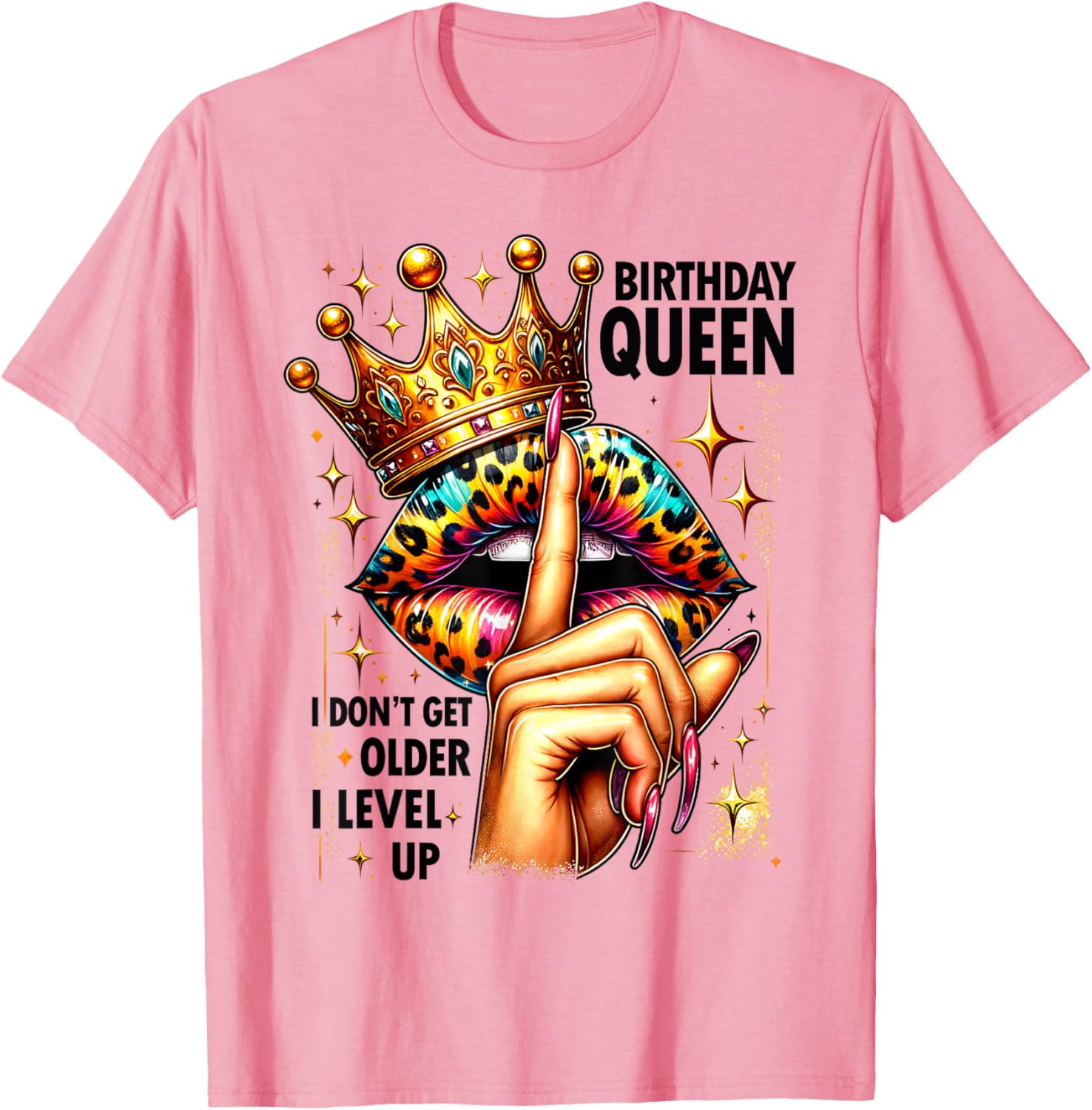 Crown Lips Birthday T-Shirt: Level Up Queen Party Style for Her - 11