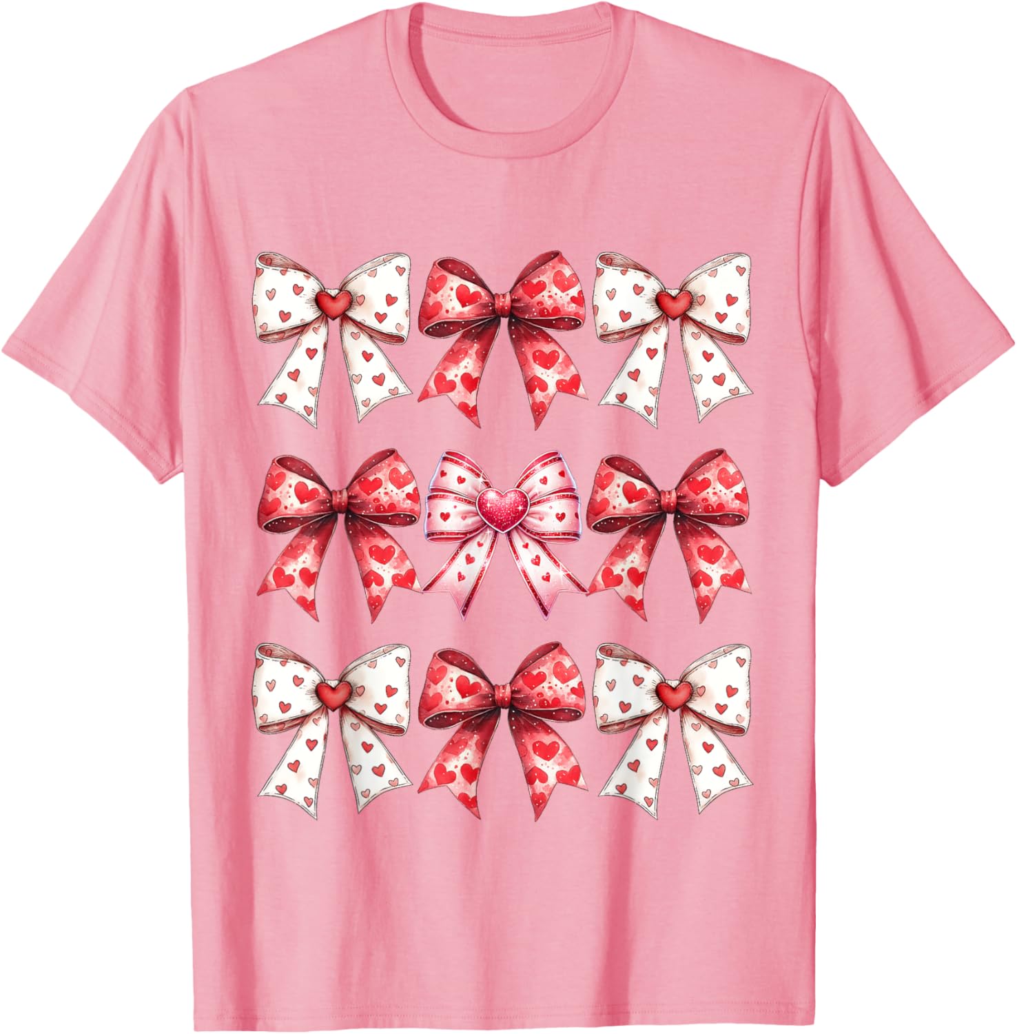 Valentine's Day Heart Coquette Bow Ribbons T-Shirt for Women and Girls - 18