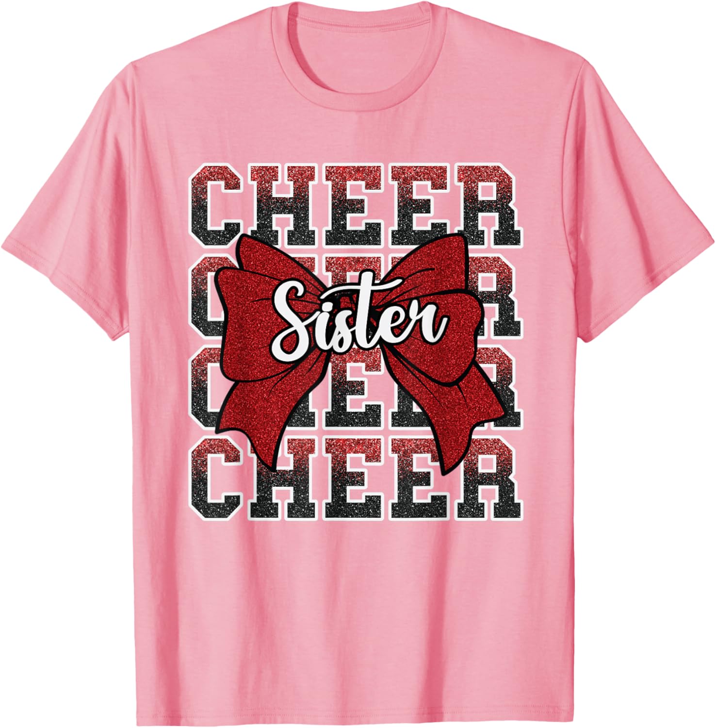 Coquette Cheer Sister Bow Red T-Shirt for Sport Cheerleaders - 26