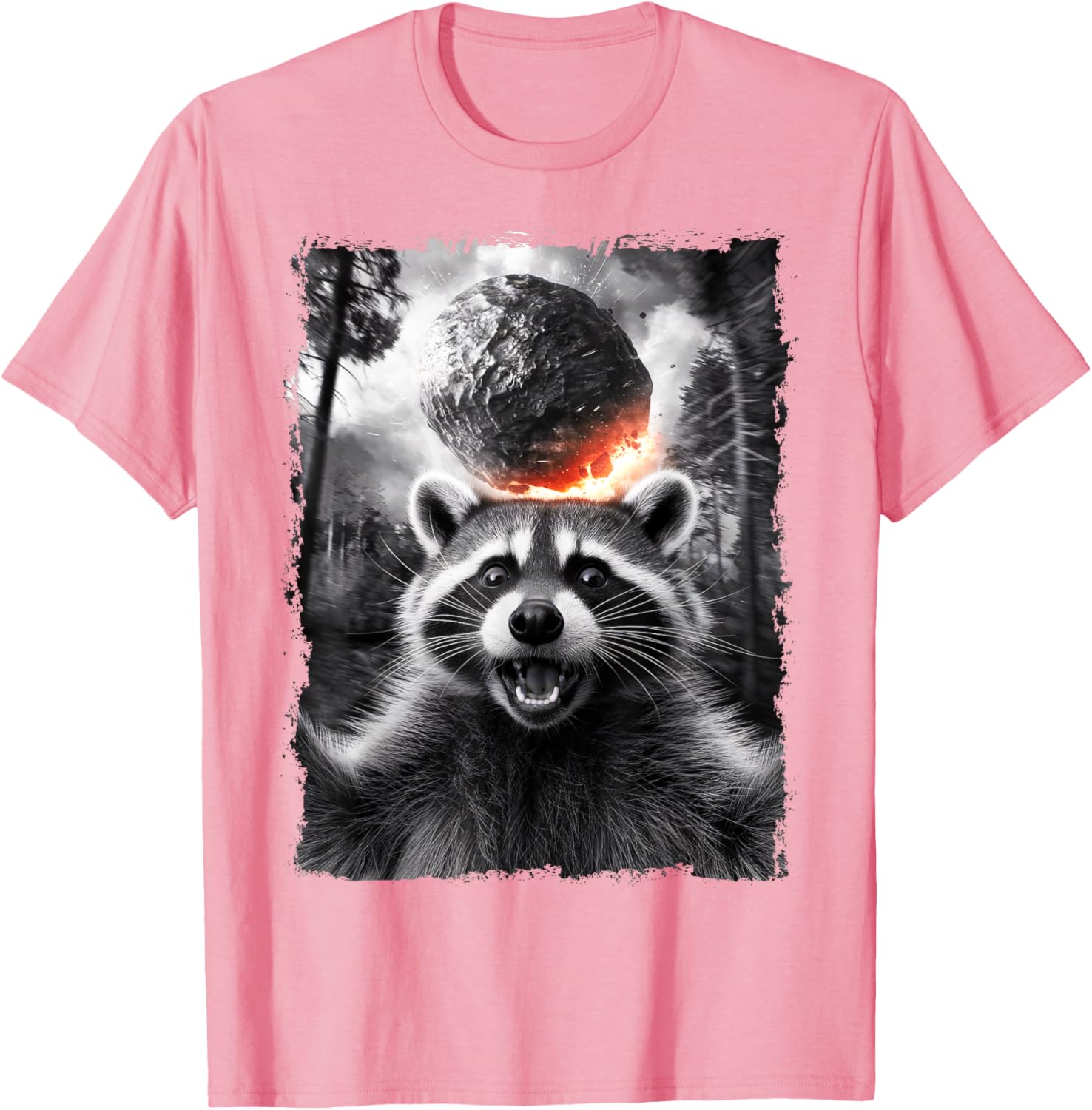 2024 Raccoon Asteroid Impact Selfie Photo T-Shirt for Fun Earth Lovers - 1