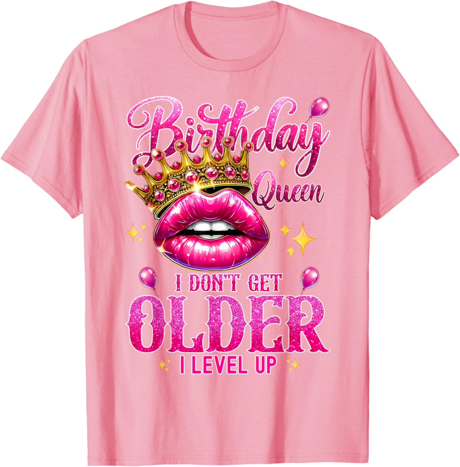 Birthday Queen Level Up Lip Balloon T-Shirt for Fun Celebrations - 3