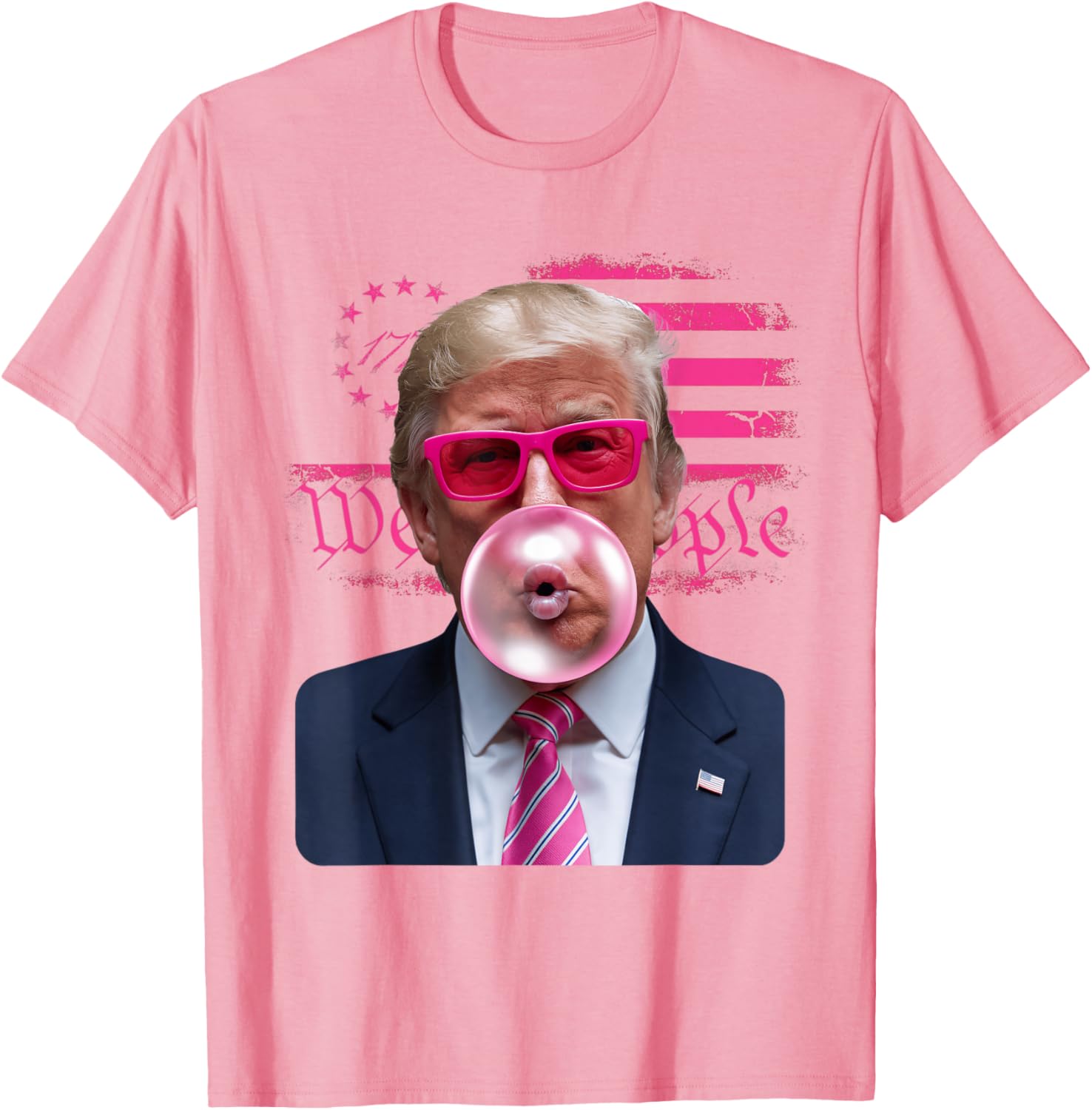 Trump Pink Glasses Bubble Gum 4th of July American Flag T-Shirt - 8
