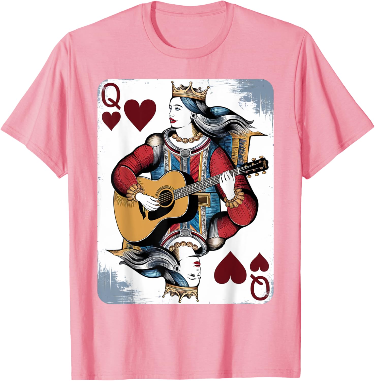 Vintage Queen of Hearts Guitarist T-Shirt for Music and Card Game Lovers - 4