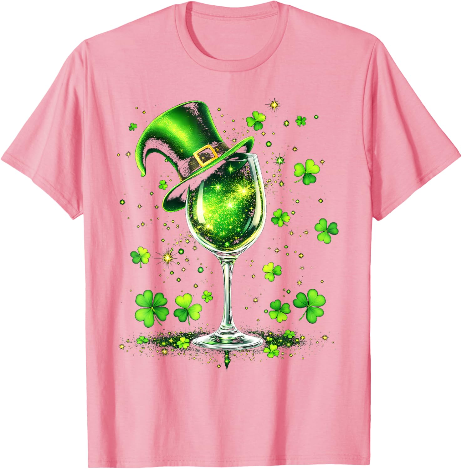 St Patricks Day Shamrock Wine Glass and Leprechaun Hat T-Shirt - 9