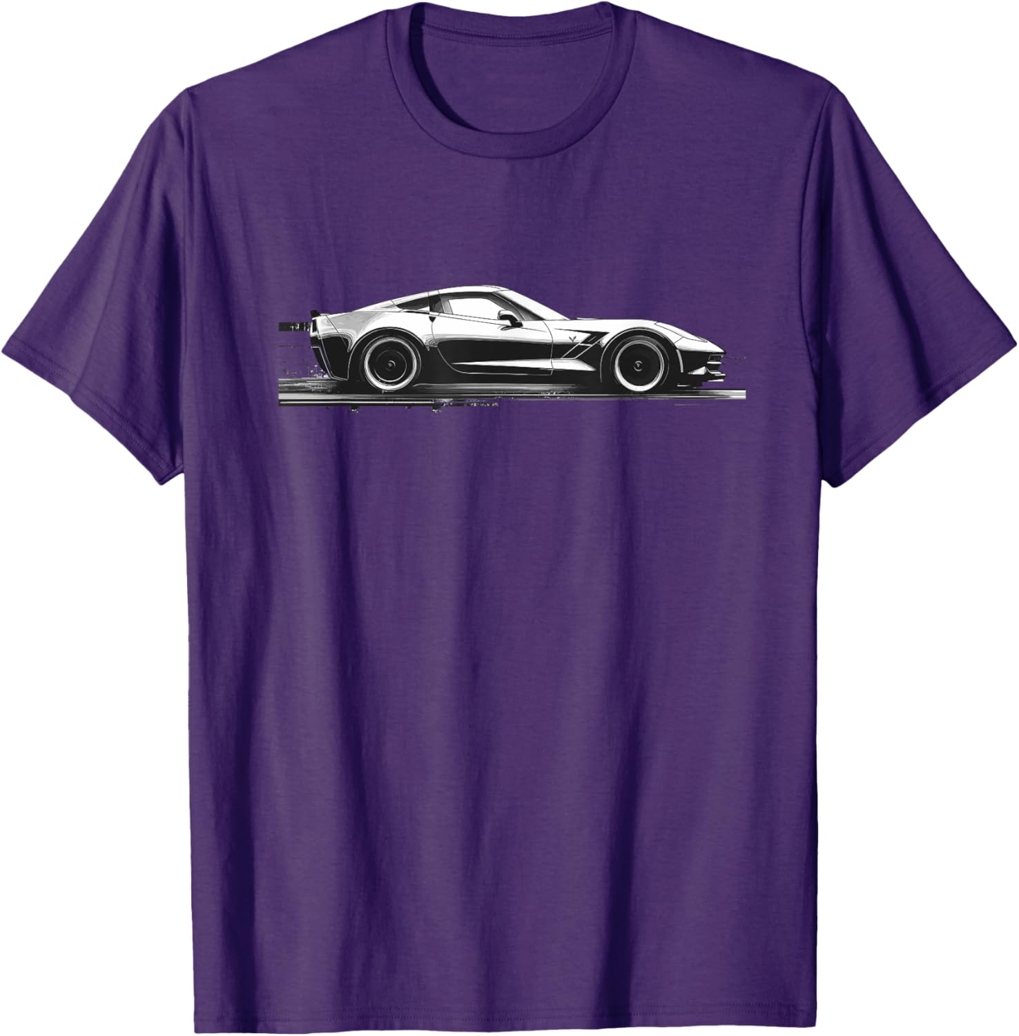 C7 Vette Silhouette Black and White Supercar Racecar T-Shirt - 5
