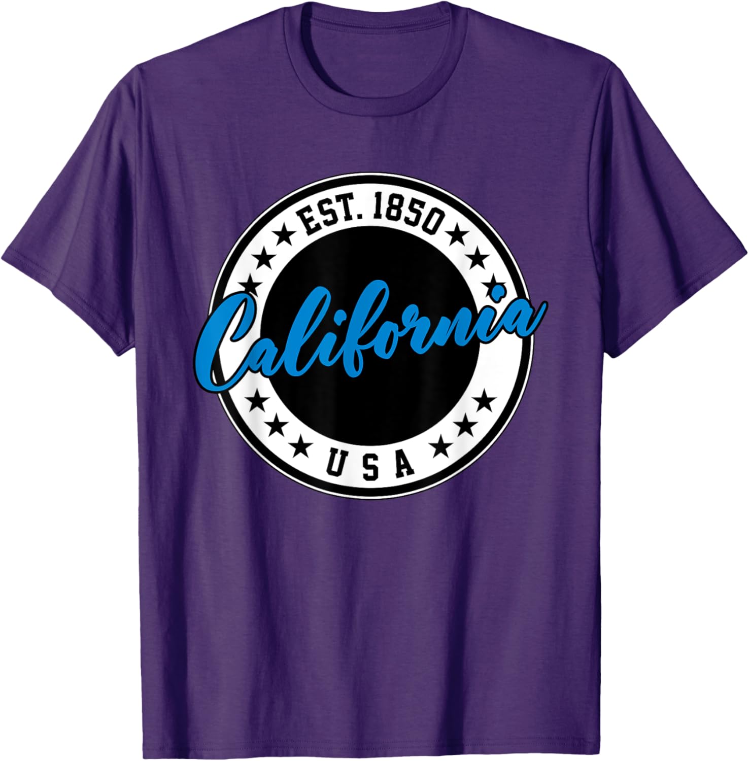 California USA Script Circle Blue Text T-Shirt for Casual Style - 14