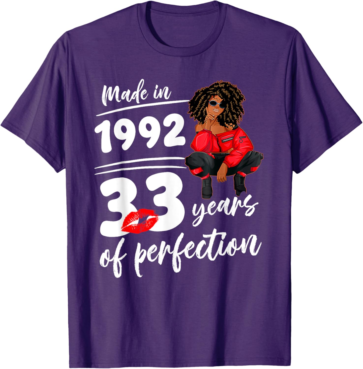 Birthday T-Shirt for Melanin Women - Made in 1992, 33 Years of Perfection - 5