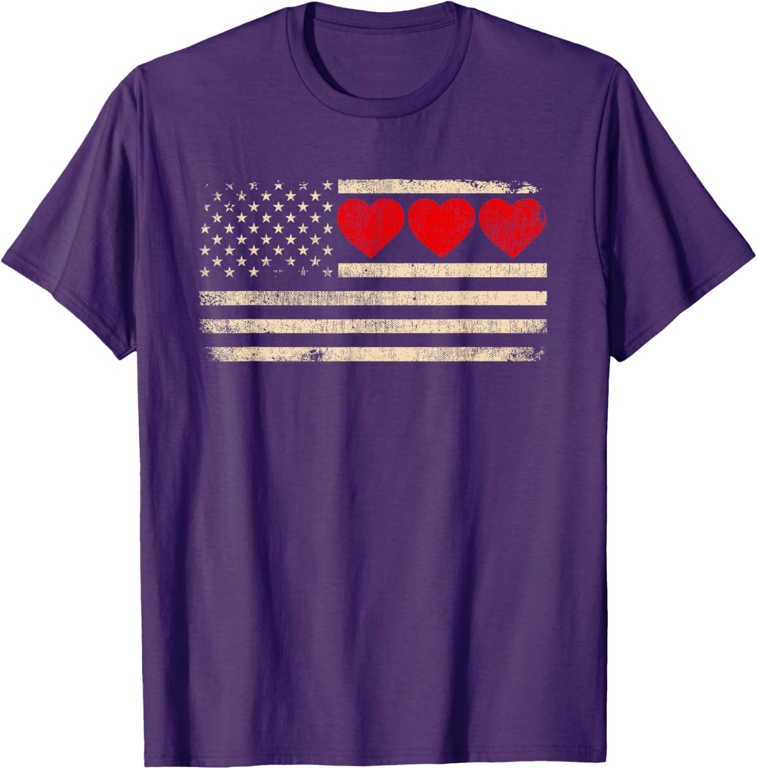 Vintage Valentine's Day T-Shirt Featuring American Flag Hearts for Lovers - 2