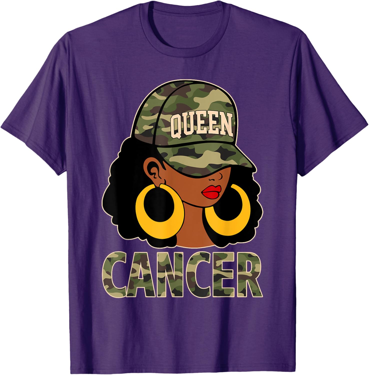 Cancer Queen Black Woman Camo Cap Afro Girl Zodiac T-Shirt for Style - 11