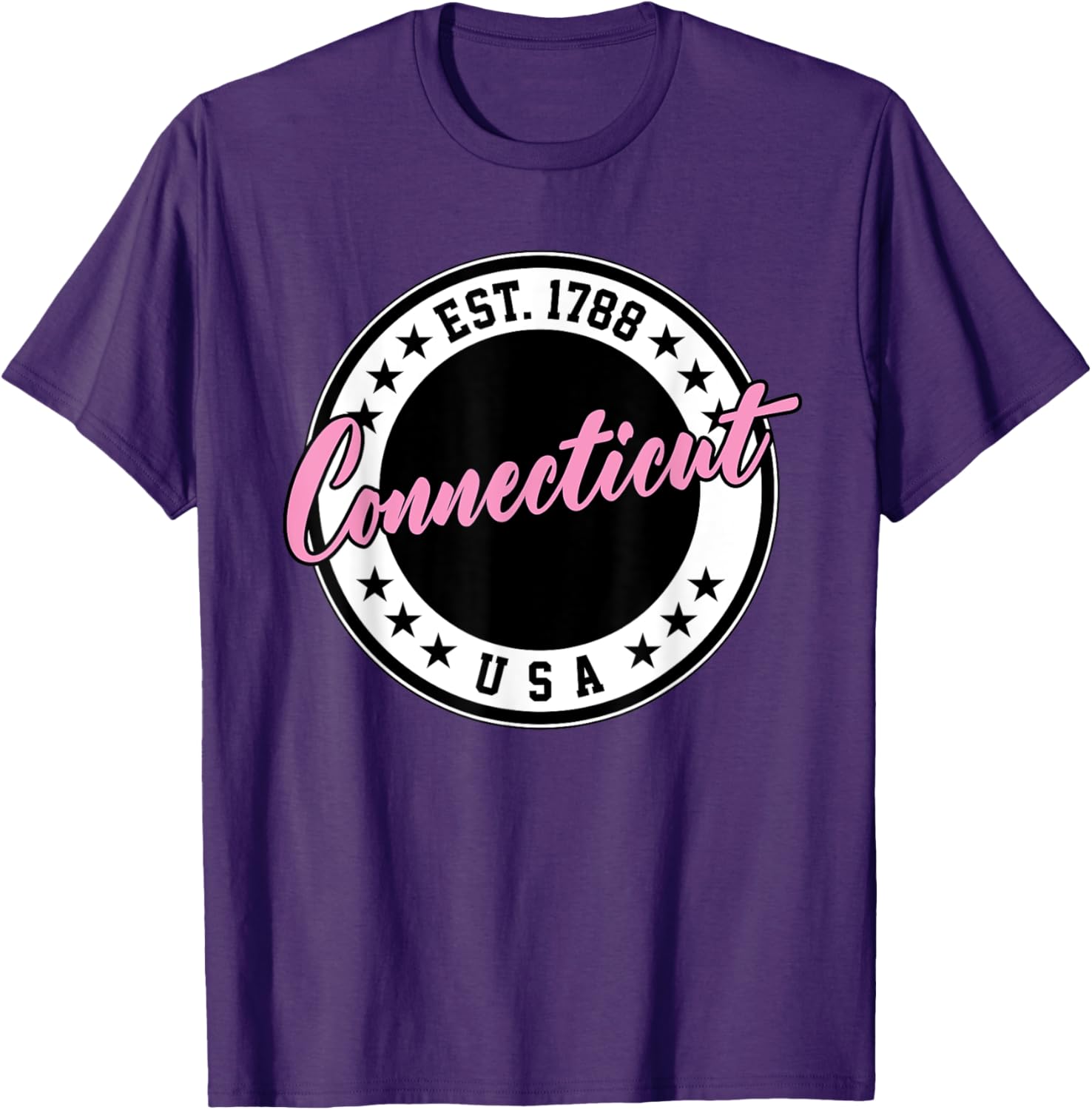 Connecticut Script Circle Pink Text T-Shirt for Casual Style and Comfort - 19