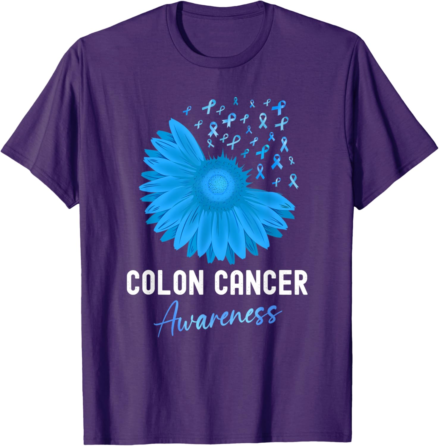 Colorectal Cancer Awareness Blue Ribbon Sunflower T-Shirt for Support - 20