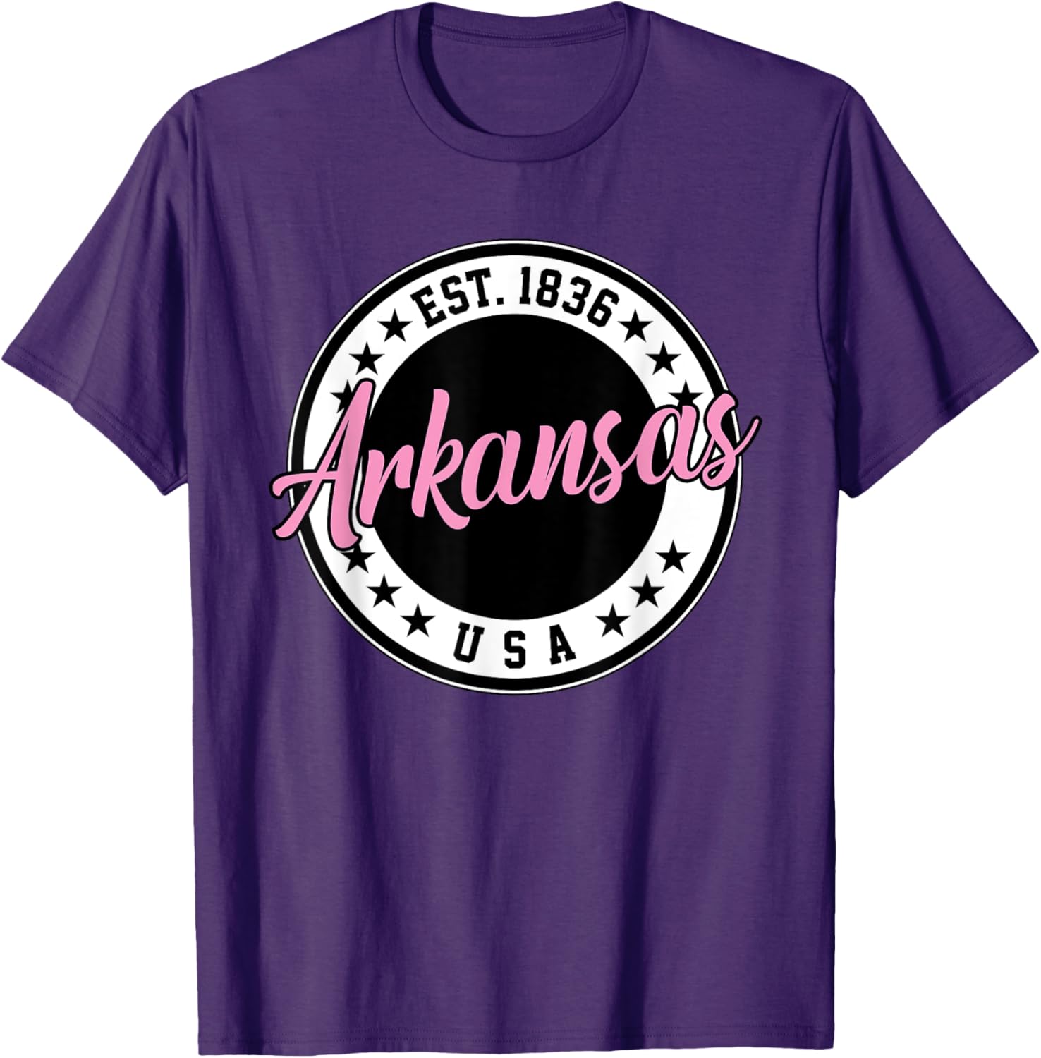 Arkansas Script Circle Pink Text T-Shirt for Stylish Comfort - 16