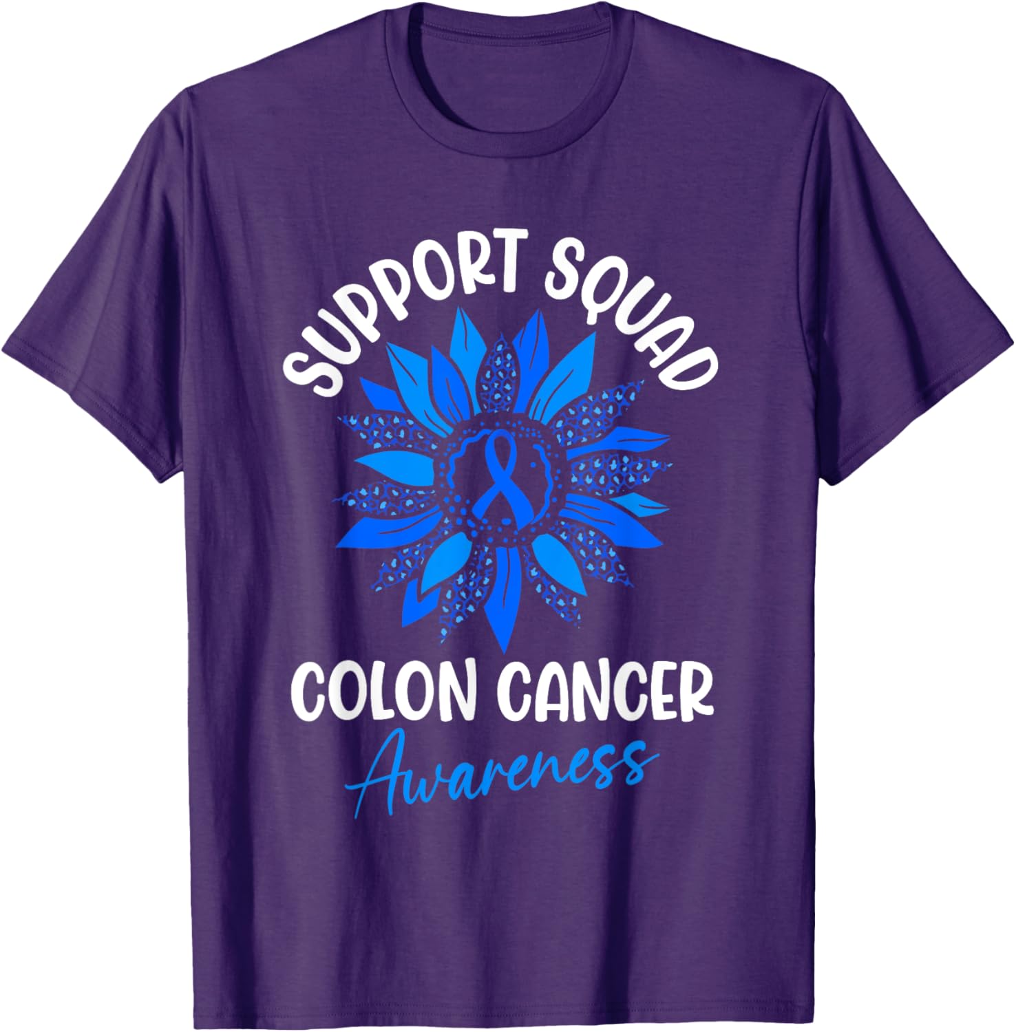 Colorectal Cancer Awareness Blue Ribbon Sunflower T-Shirt for Supporters - 25