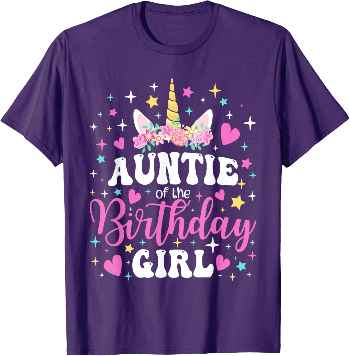 Unicorn Auntie Birthday Matching T-Shirt for Family Celebration Fun - 21