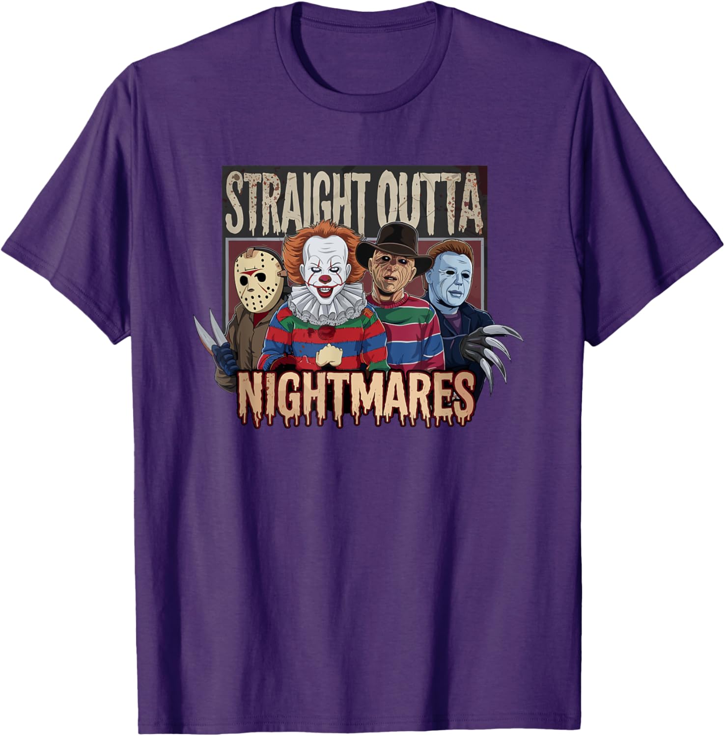 Vintage Horror Halloween Scary T-Shirt Straight Outta Nightmares Fun - 3