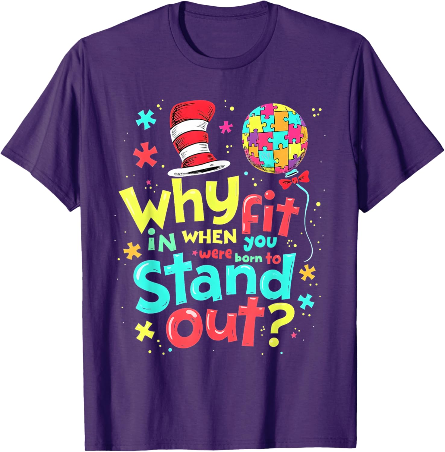 Autism Awareness Cool Cat in the Hat T-Shirt for Doctors and Teachers - 21