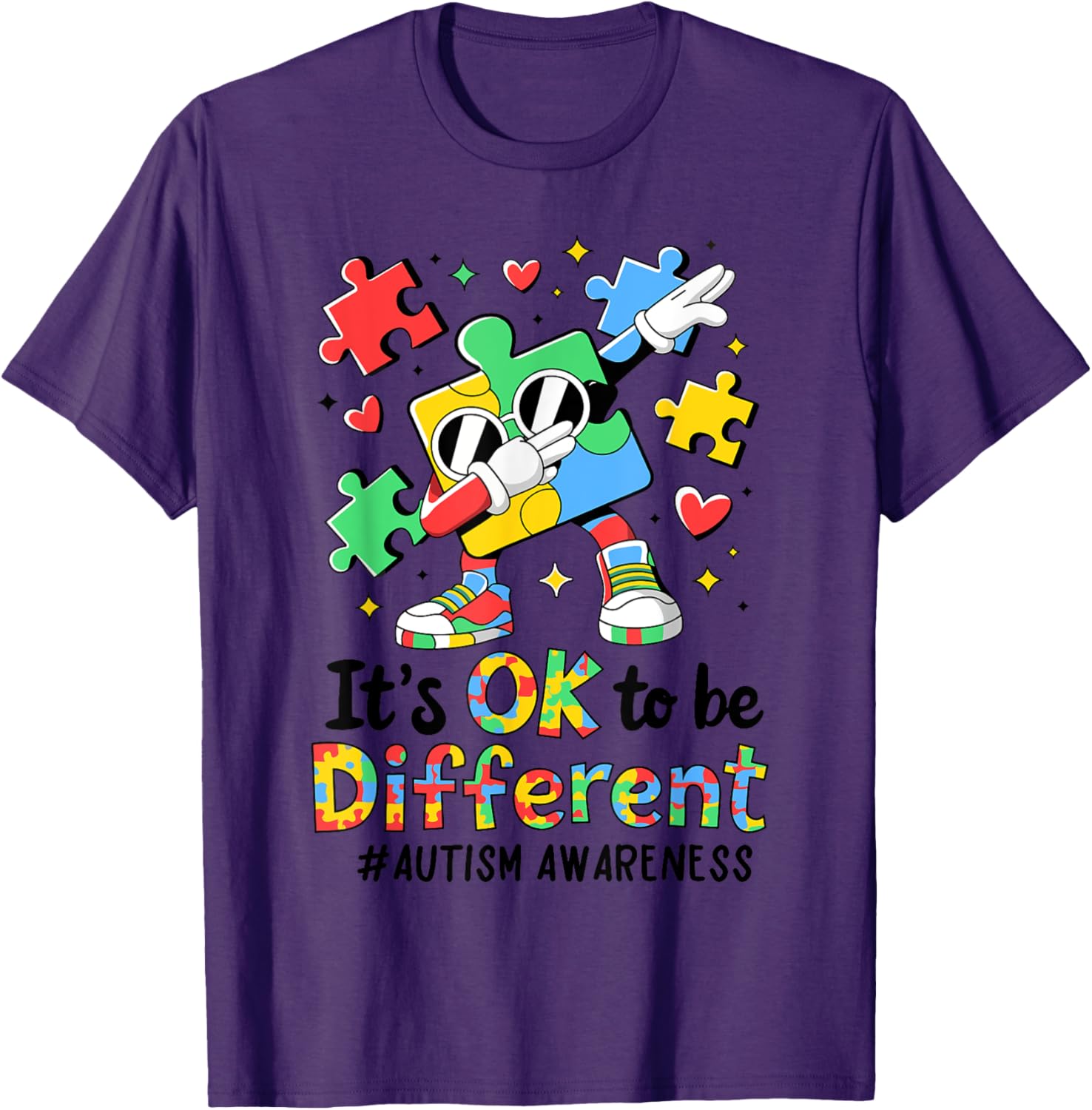 Autism Awareness Dabbing Puzzle Piece T-Shirt It's Okay To Be Different - 5