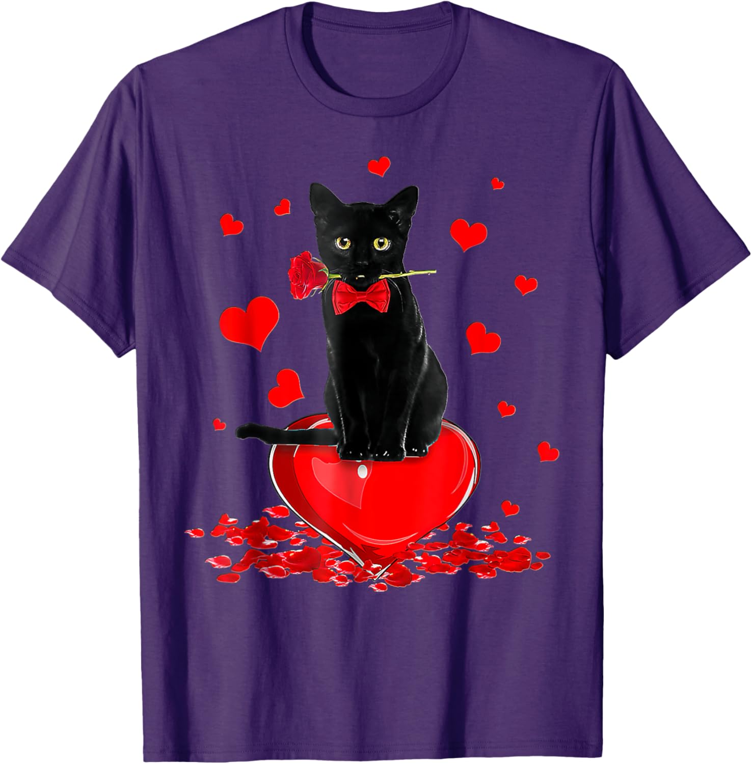 Cute Black Cat Valentine's Day Hearts T-Shirt for Cat Lovers - 17
